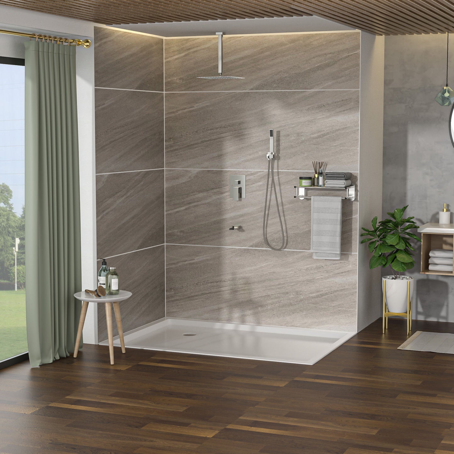 16" Ceiling Mount Square Shower System With Waterfall Tub Spout And Rough In Valve Daily Nest
