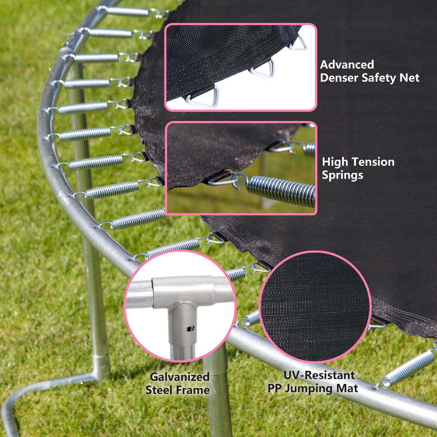 Yc 8Ft Trampoline Outer Net - Pink / Black Daily Nest