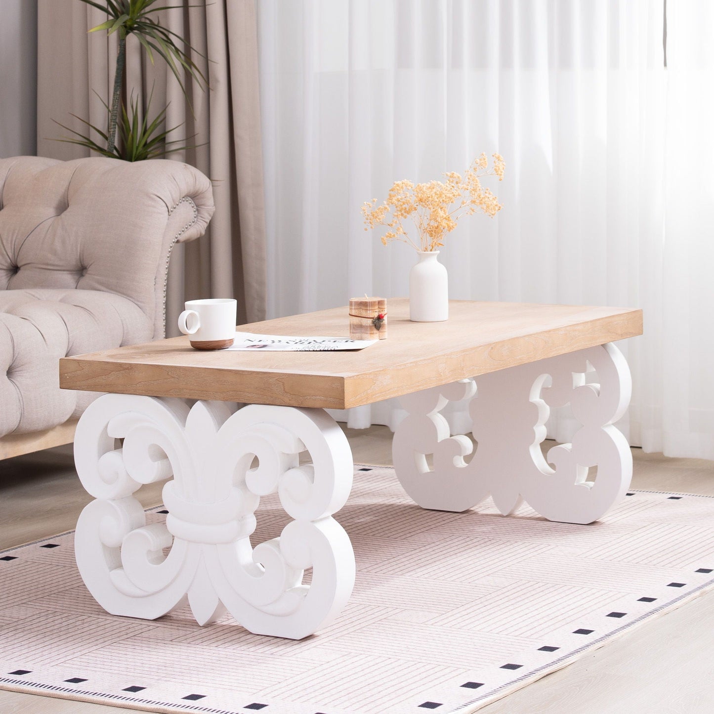 Ornate Scroll Base Coffee Table Home Essentials