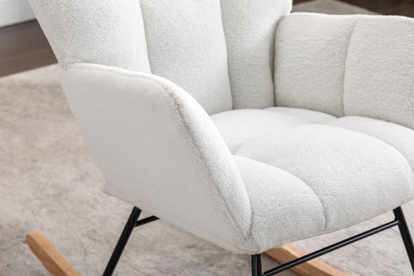 Teddy Fabric Rocking Gilder Nursery Chair For Living Room Indoor - Ivory Home Essentials