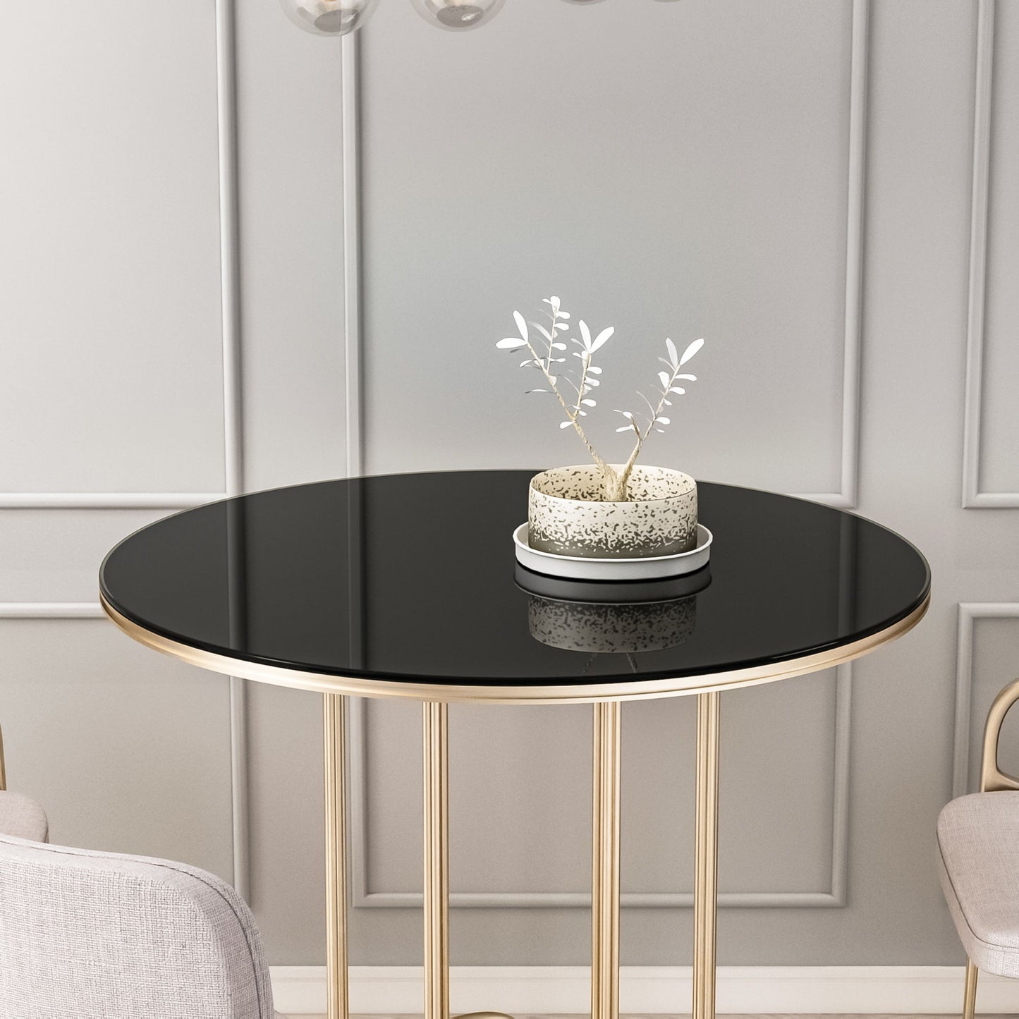 36" Round Tempered Glass Table Top Black Glass 1 / 4" Thick Round Polished Edge - Black Home Essentials
