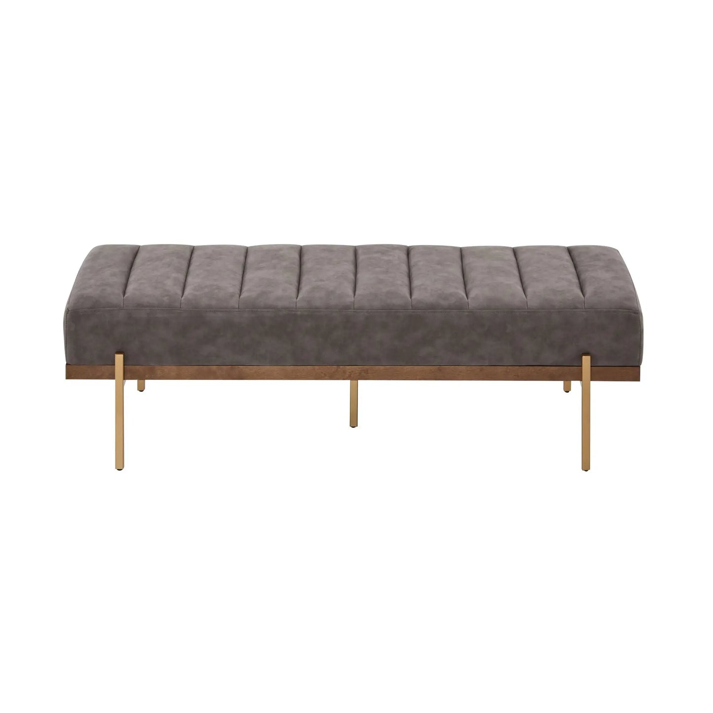 Thorian - Luxury Upholstered Ottoman Bench With Channel Tufting And Metal Base - Gold / Gray Noble House