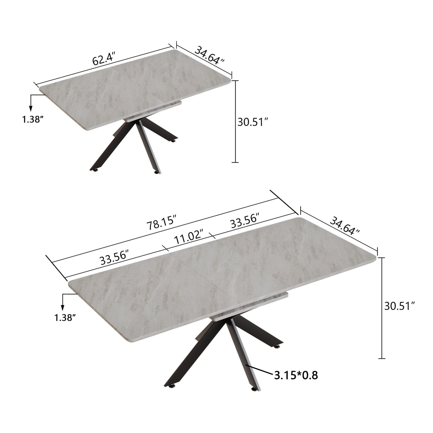 Modern Extendable Dining Table Set For 6 - 8 - Black / Gray Home Essentials
