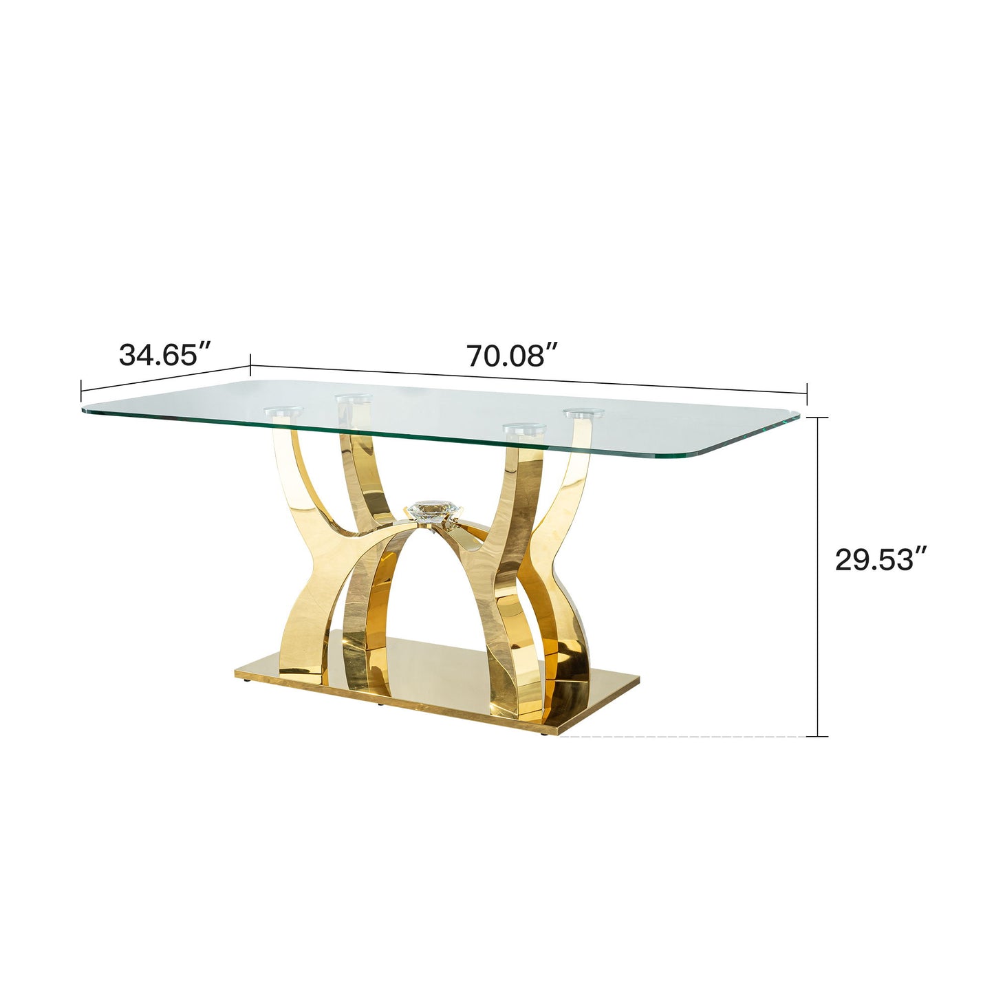 Tempered Clear Glass Rectangular Dining Table With Stainless Steel Base - Gold Home Essentials