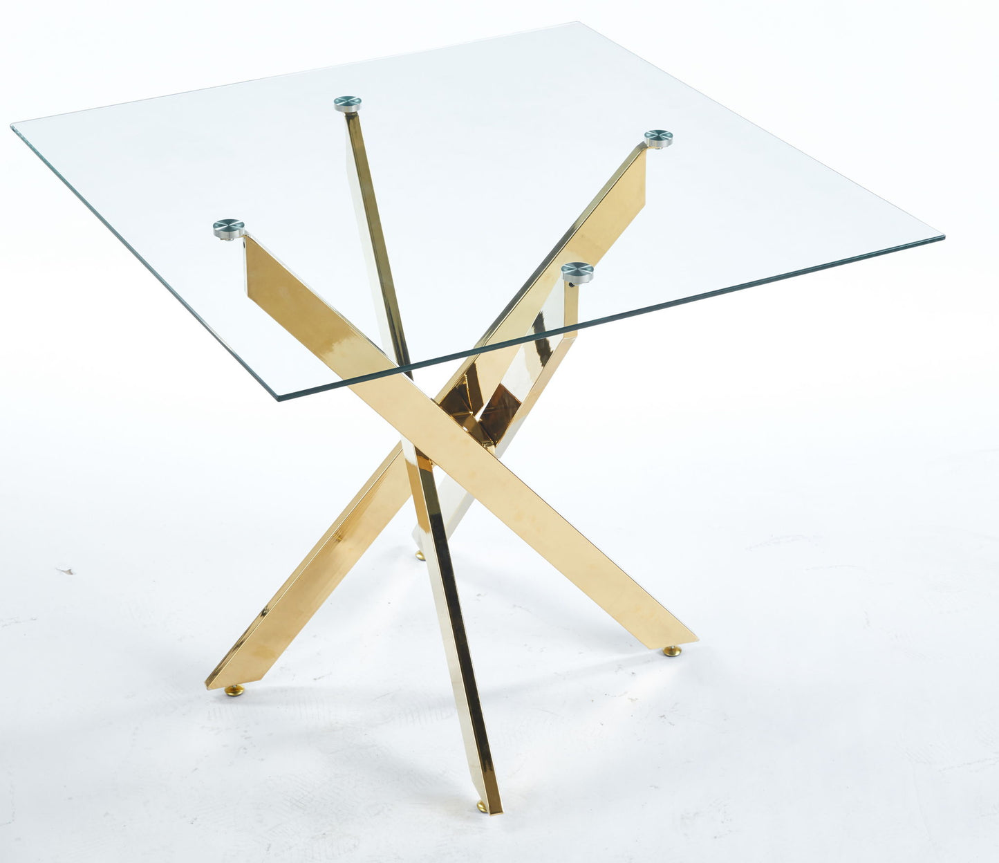 Dining Table With Cross Metal Leg And Tempered Glass, Modern Space Saving Kitchen Table For Living Room Legs, Square Table Home Essentials