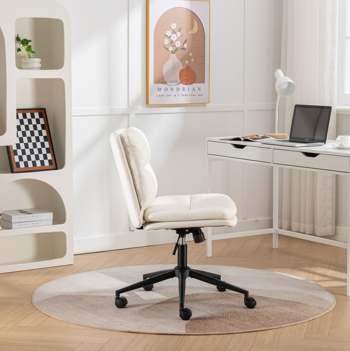 Bizerte - Adjustable Swivel Criss-Cross Chair, Wide Seat / Office Chair / Vanity Chair - White Home Essentials