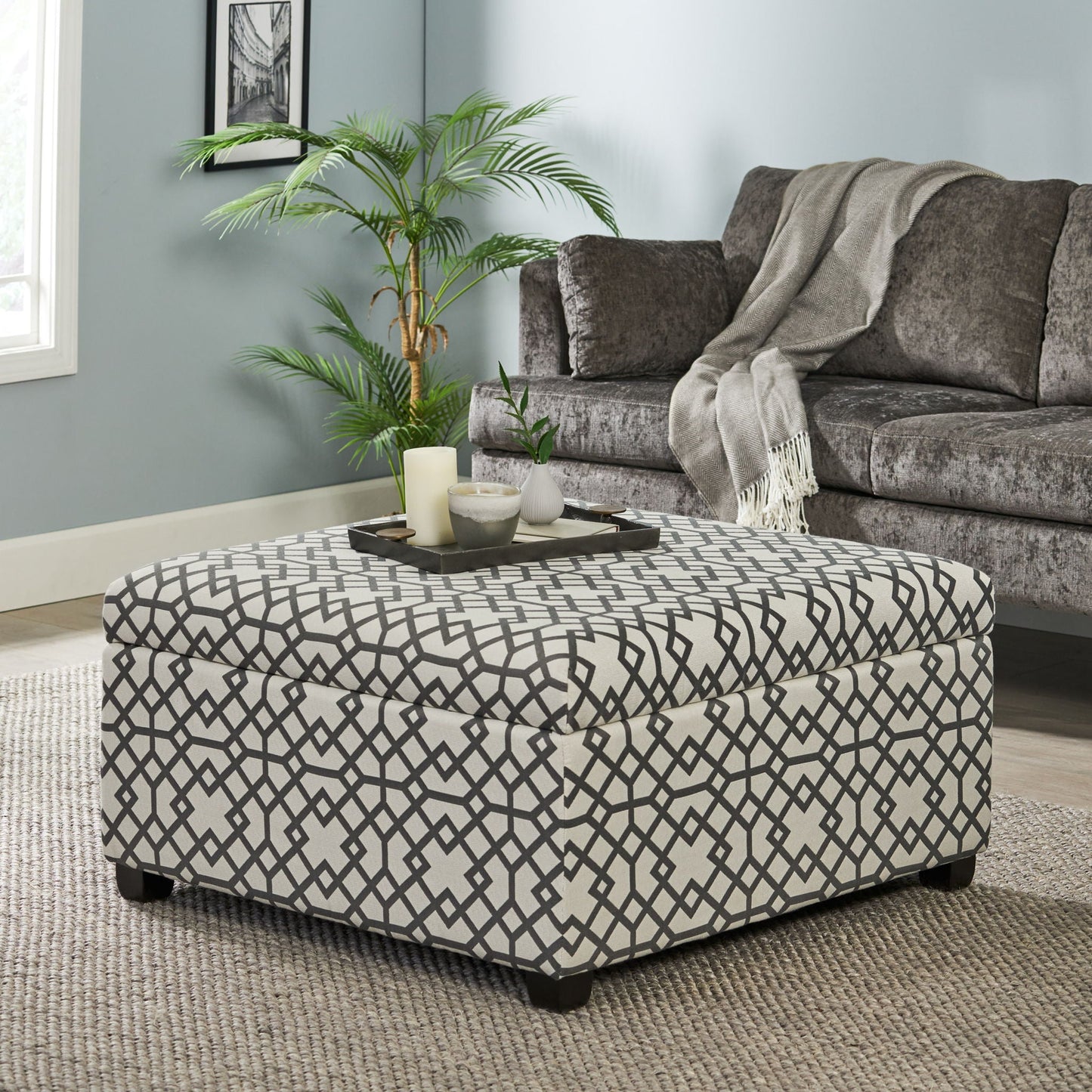 Richmond - Storage Ottoman With Unique Pattern And Ample Storage - Gray Noble House