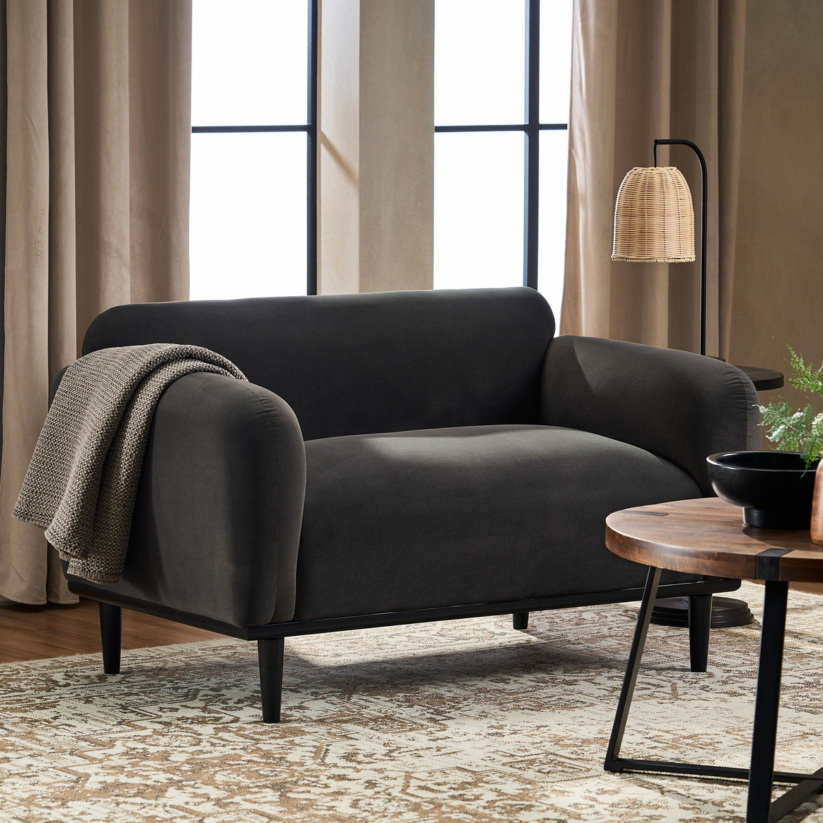 Sway - Upholstered Loveseat With Wood Legs And Round Arms Noble House