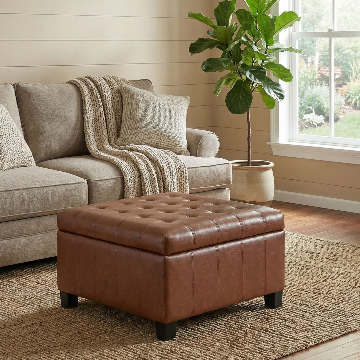 Square Tufted Indoor Ottoman With Lift-Top Storage Noble House