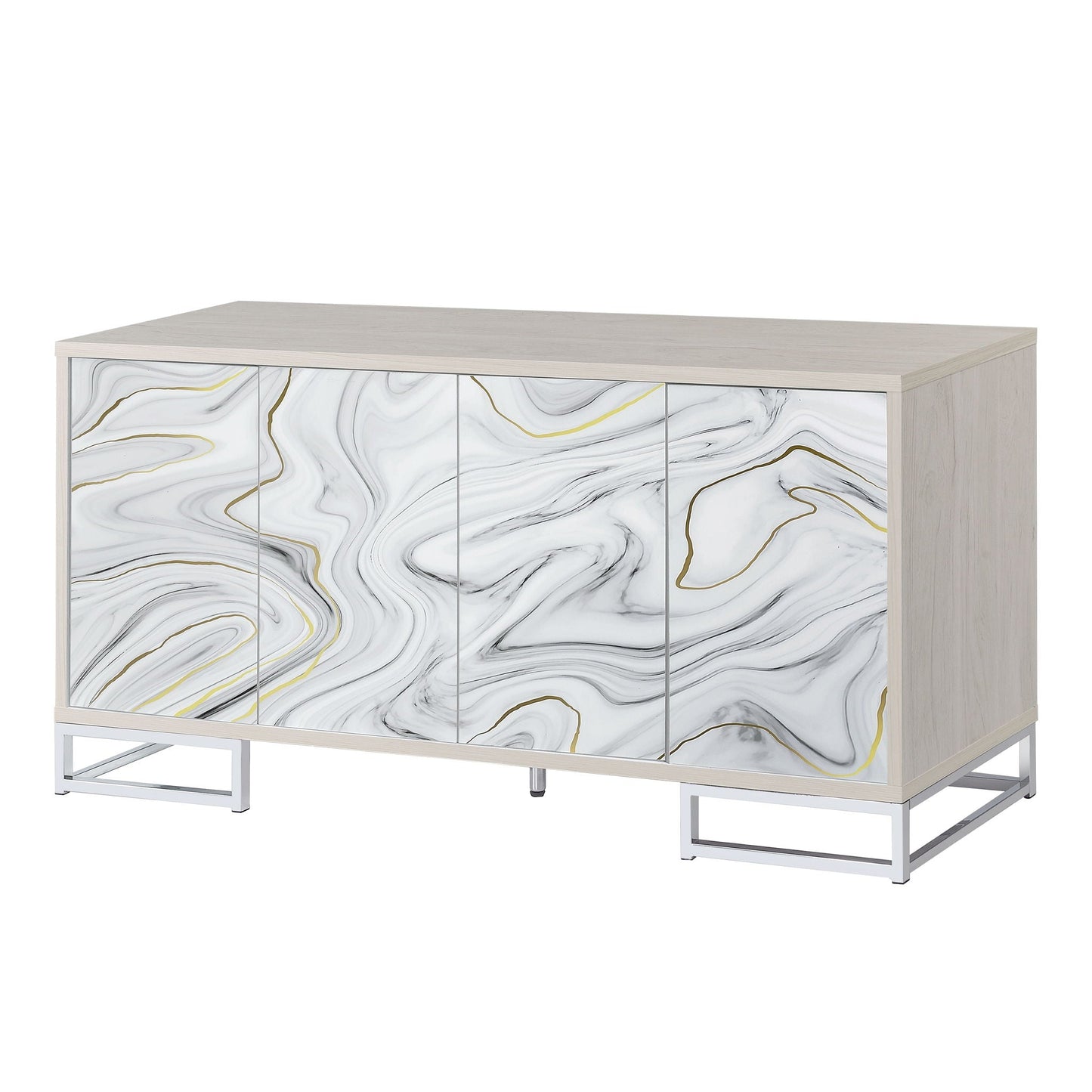 Panos - Console Cabinet - White Marcle / Chrome Acme