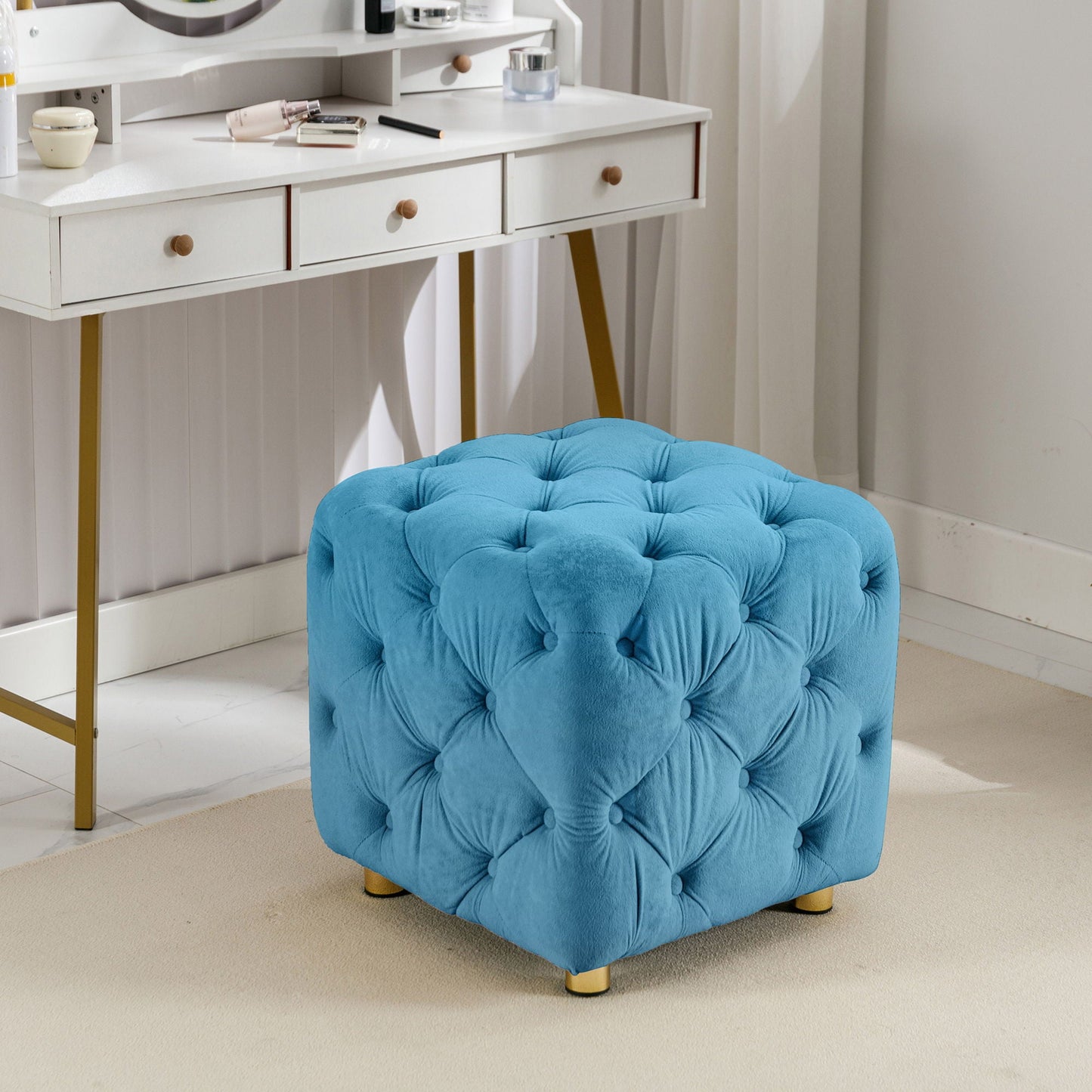 Modern Velvet Upholstered Ottoman, Exquisite Small End Table, Soft Foot Stool, Dressing Makeup Chair, Comfortable Seat For Living Room, Bedroom, Entrance Home Essentials