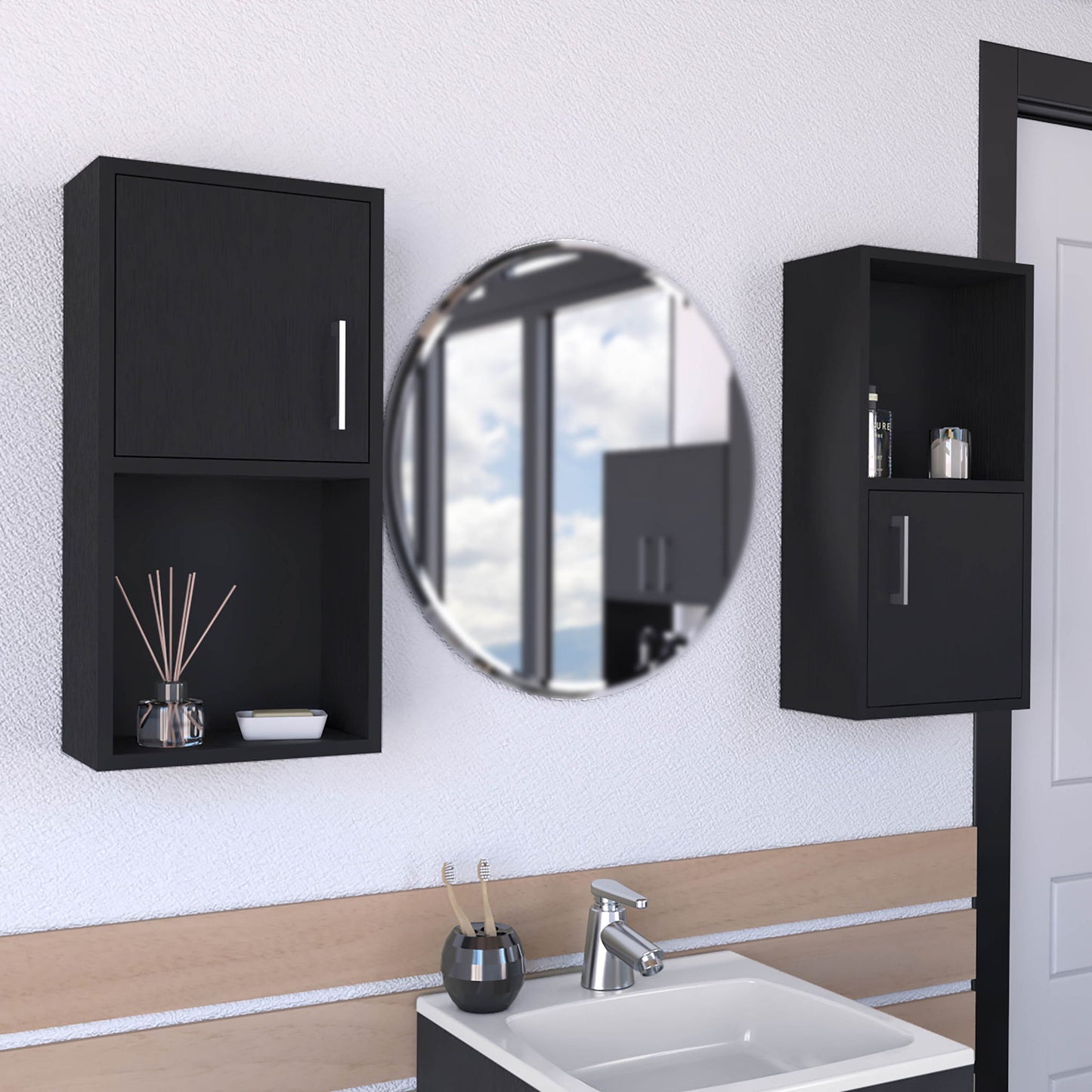 Wall Mounted Bathroom Medicine Cabinet Eak Two Doors, Two Shelves - Black Home Essentials