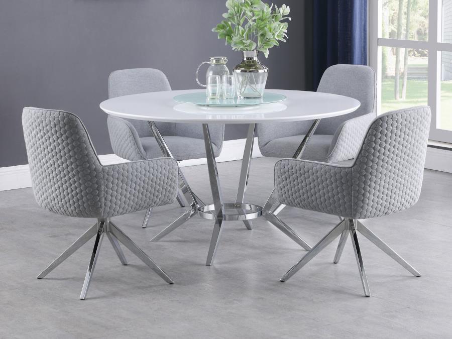 Abby - 5 Piece Round Dining Table Set - White High Gloss CoasterElevations