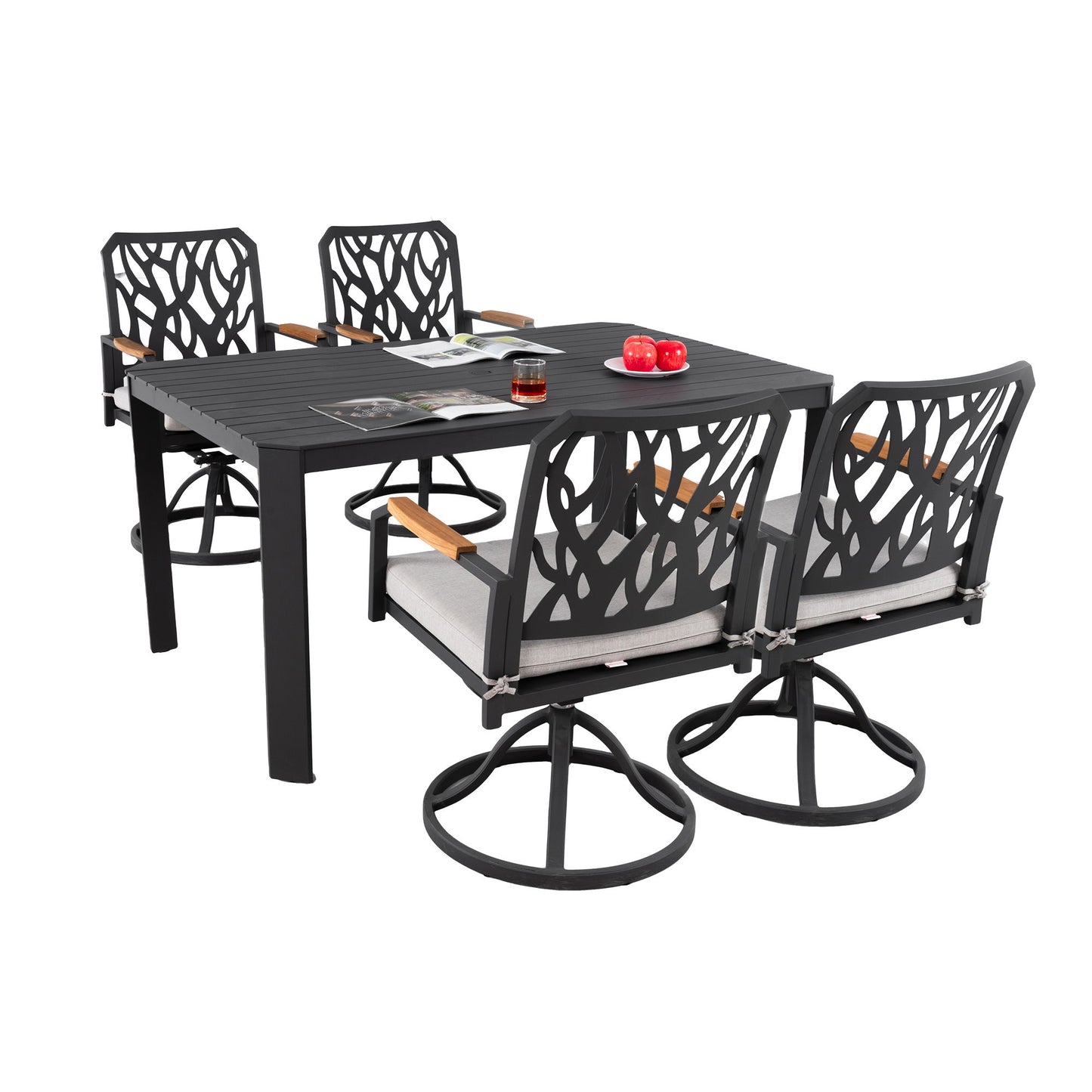 Outdoor Patio Furniture Dining Set With Sunbrella Fabric, Rectangular Table With Umbrella Hole Life Outside