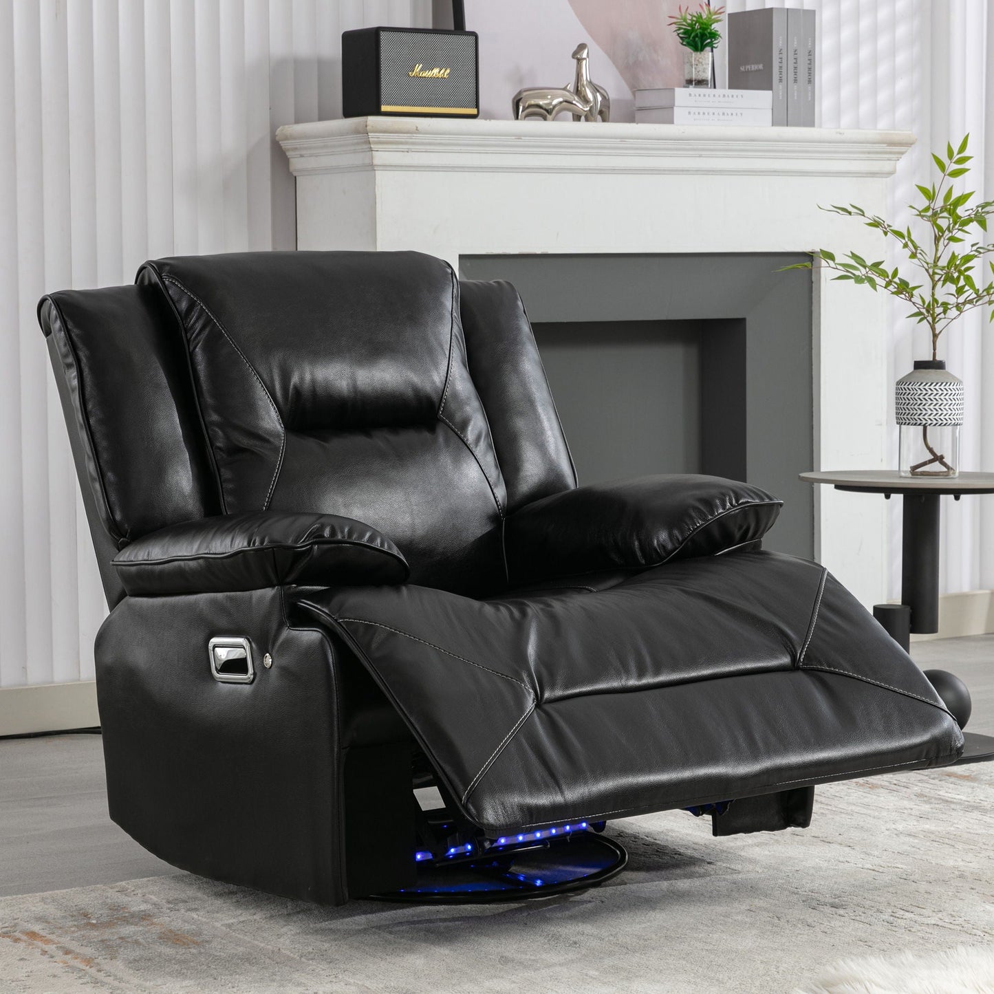 360° Swivel And Rocking Home Theater Recliner Manual Recliner Chair With A LED Light Strip For Living Room Hearth and Haven