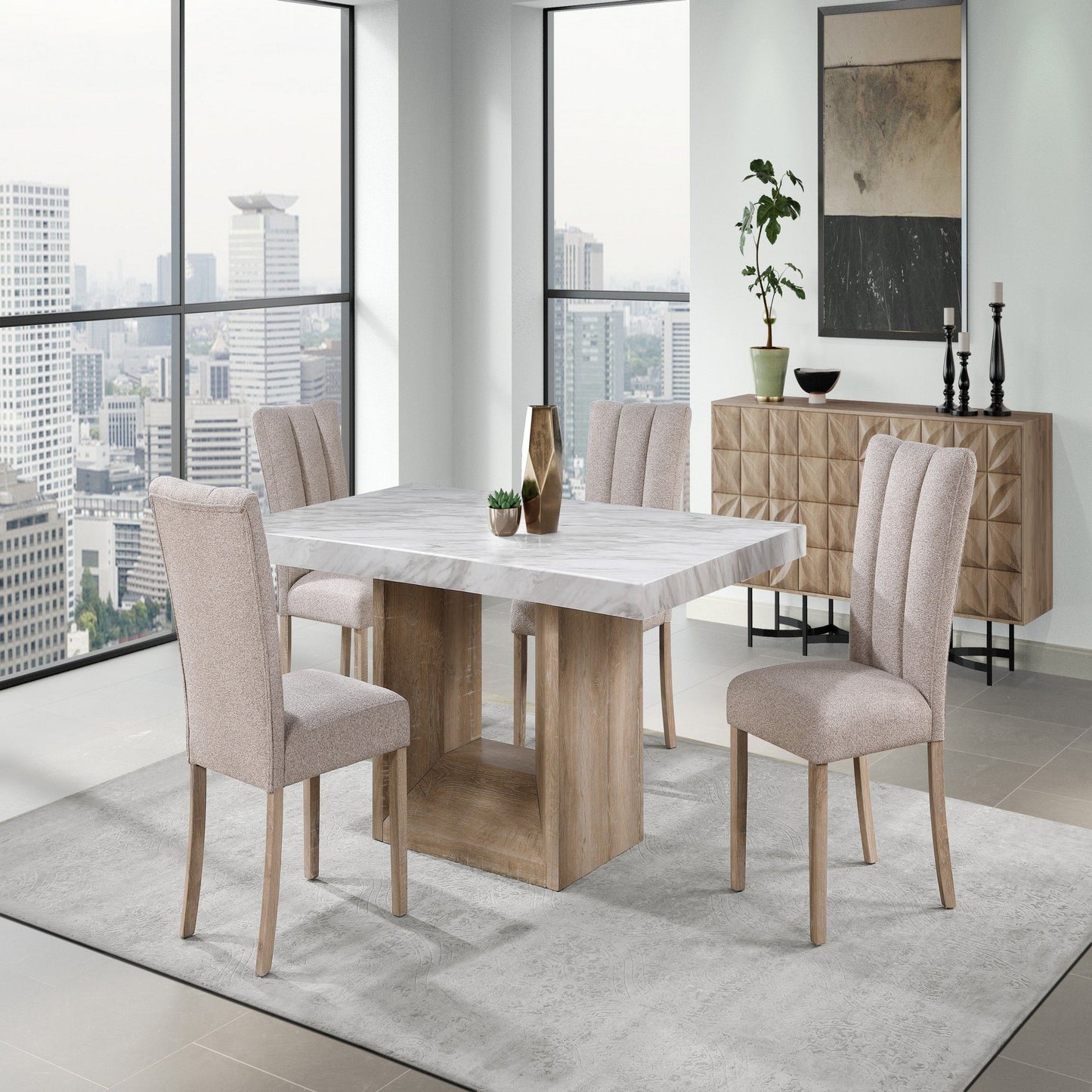 Sheena - 5 Pieces Dining Table Set - Natural Global Furniture USA