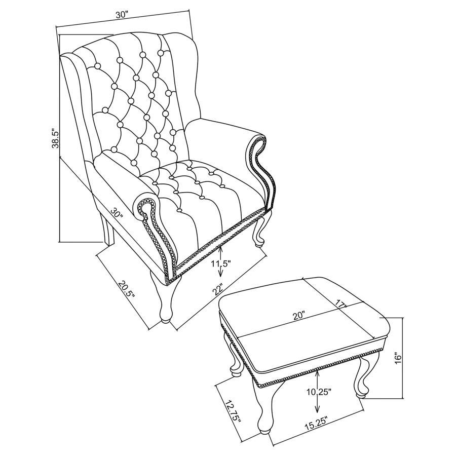 Roberts - Upholstered Wingback Chair And Ottoman Set - Black CoasterElevations