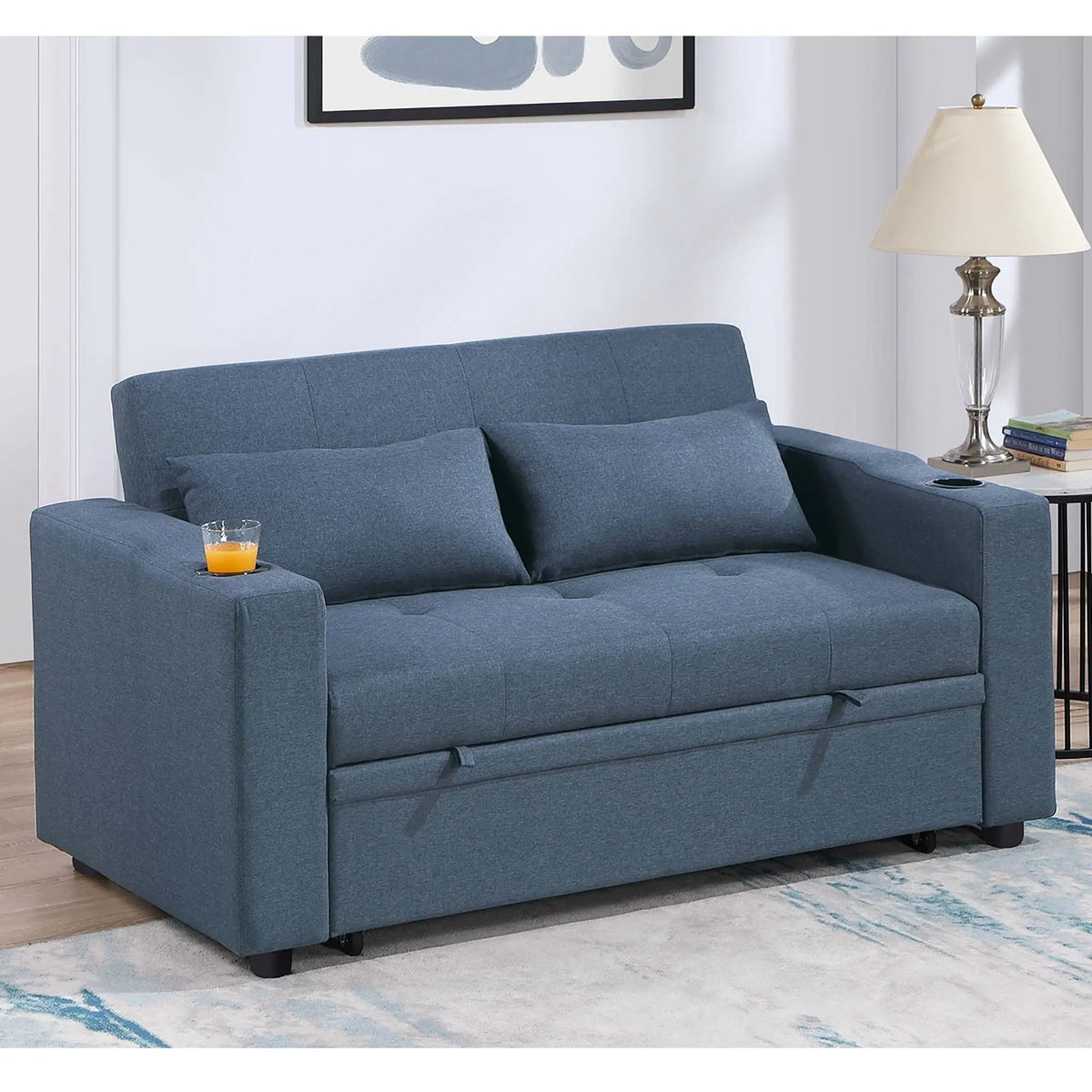 Modern Style Convertible Sofa With Pull-Out Bed, USB Ports & Cup Holders Home Essentials