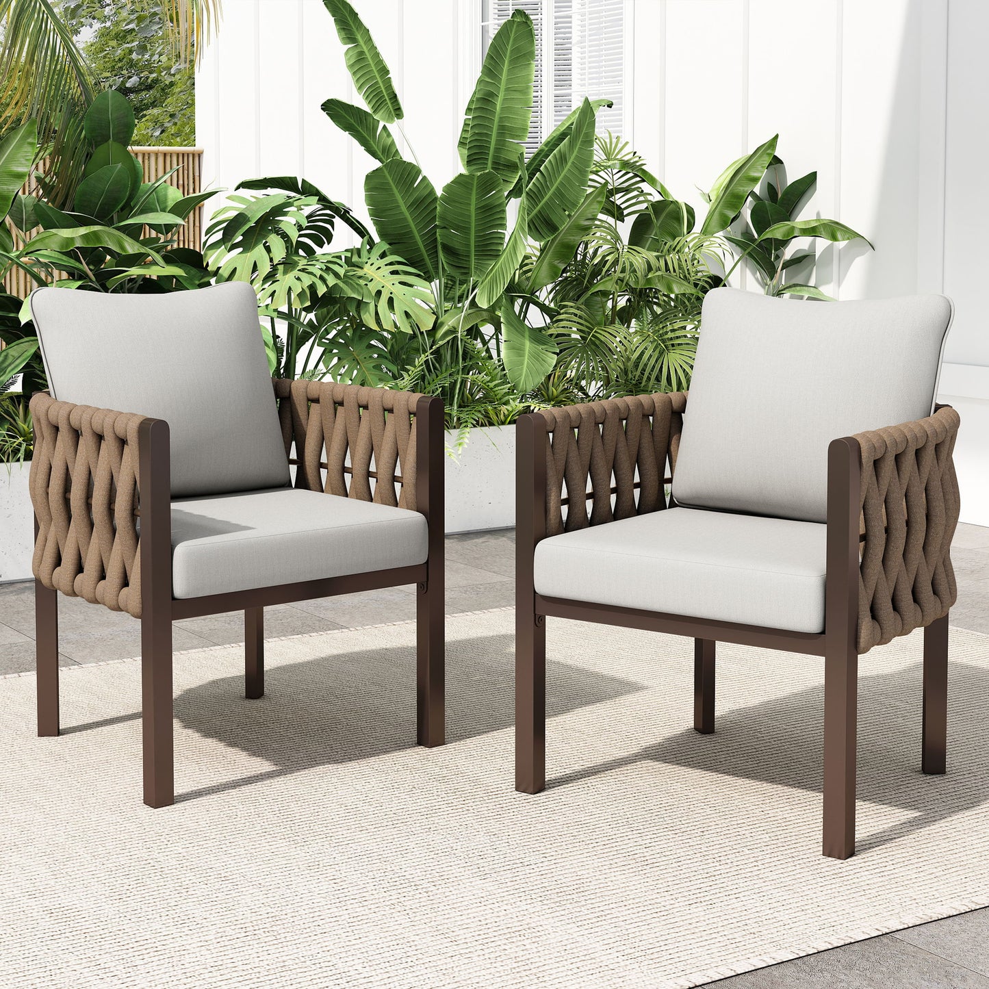 2 Pieces Outdoor Metal Patio Club Chair, Patio Furniture Arm Chair With Cushion, Modern Outdoor Furniture Deep Seating For Porch, Garden, Backyard, Balcony - Brown / Light Gray Noble House