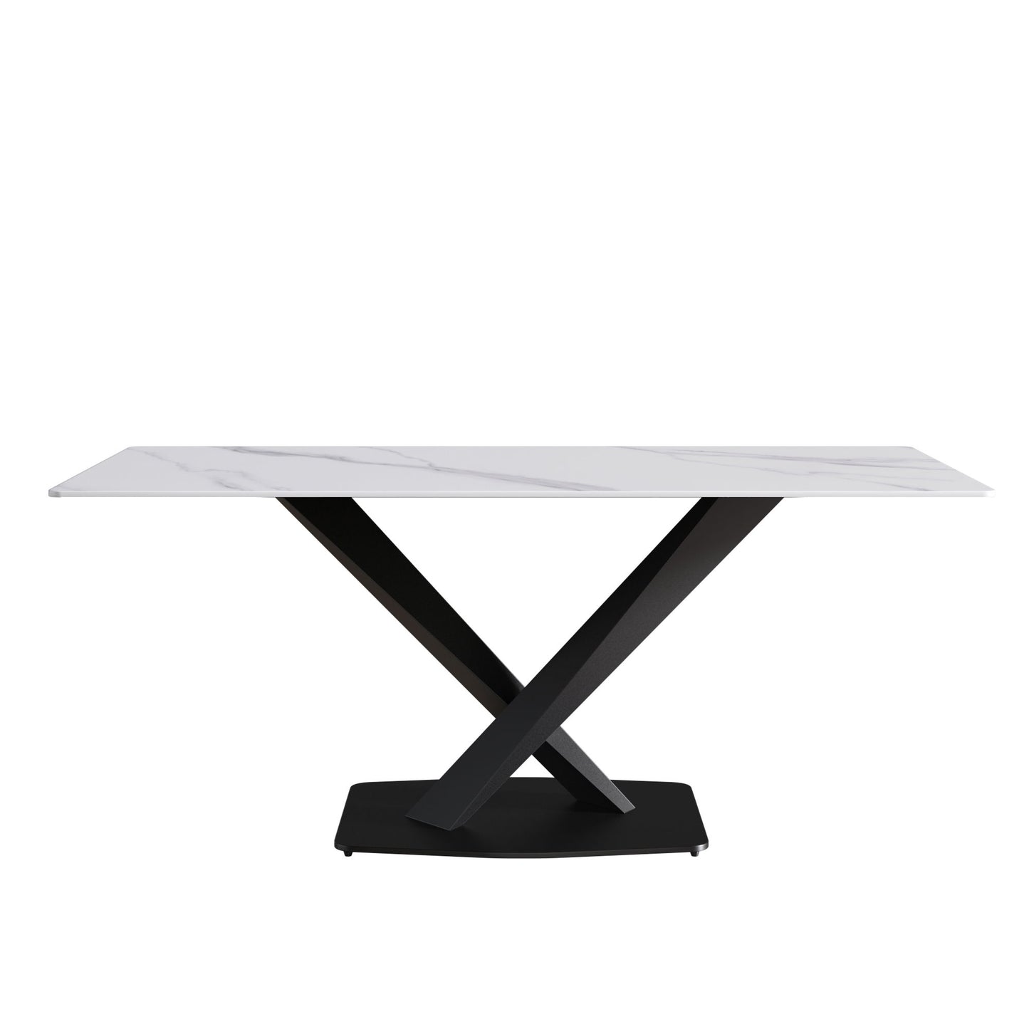 Modern Artificial Stone Straight Edge Metal X Leg Dining Table, 6 People Home Essentials