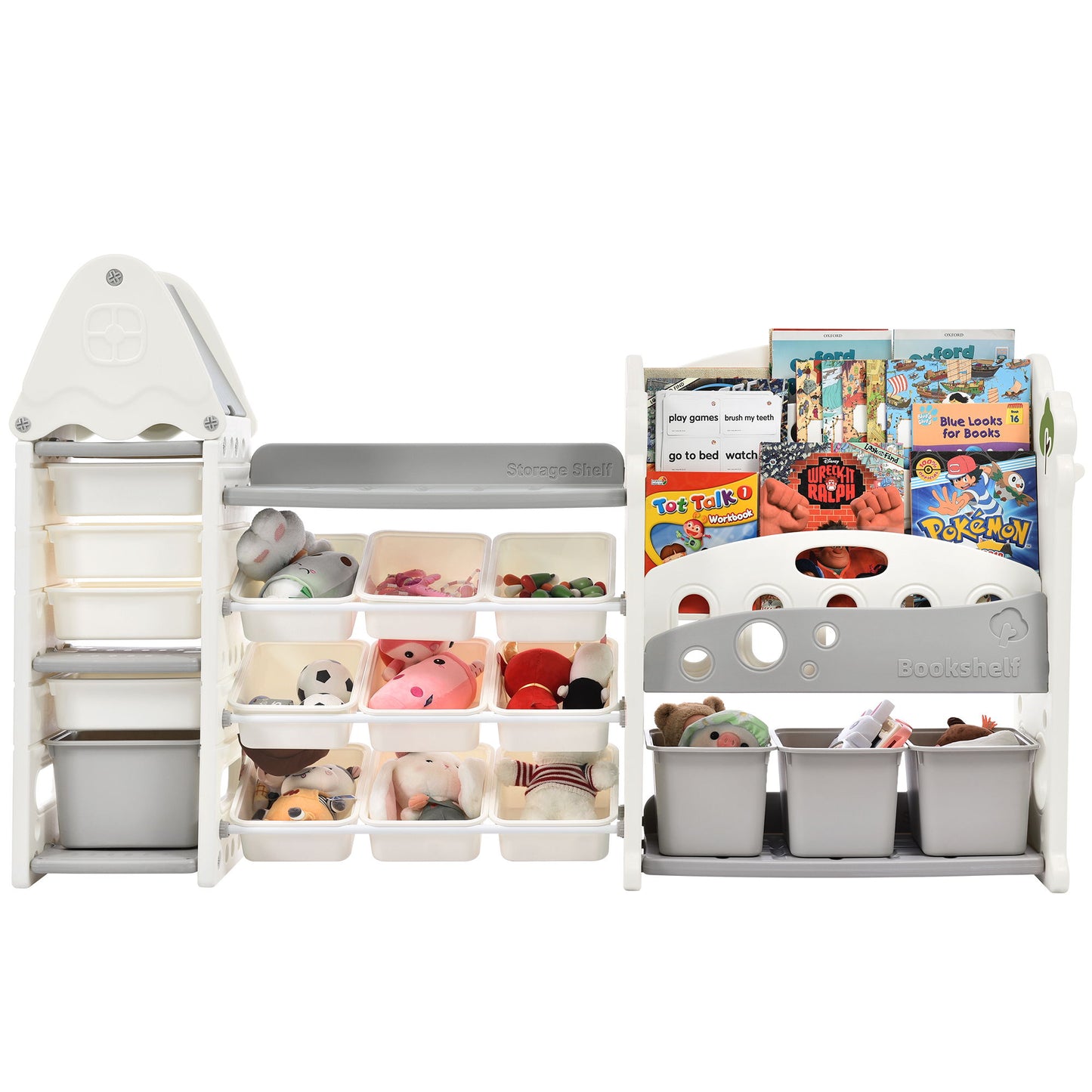Kids Bookshelf Toy Storage Organizer With 17 Bins And 5 Bookshelves, Multi-Functional Nursery Organizer Kids Furniture Set Toy Storage Cabinet Unit With HDPE SheLF And Bins Hearth and Haven