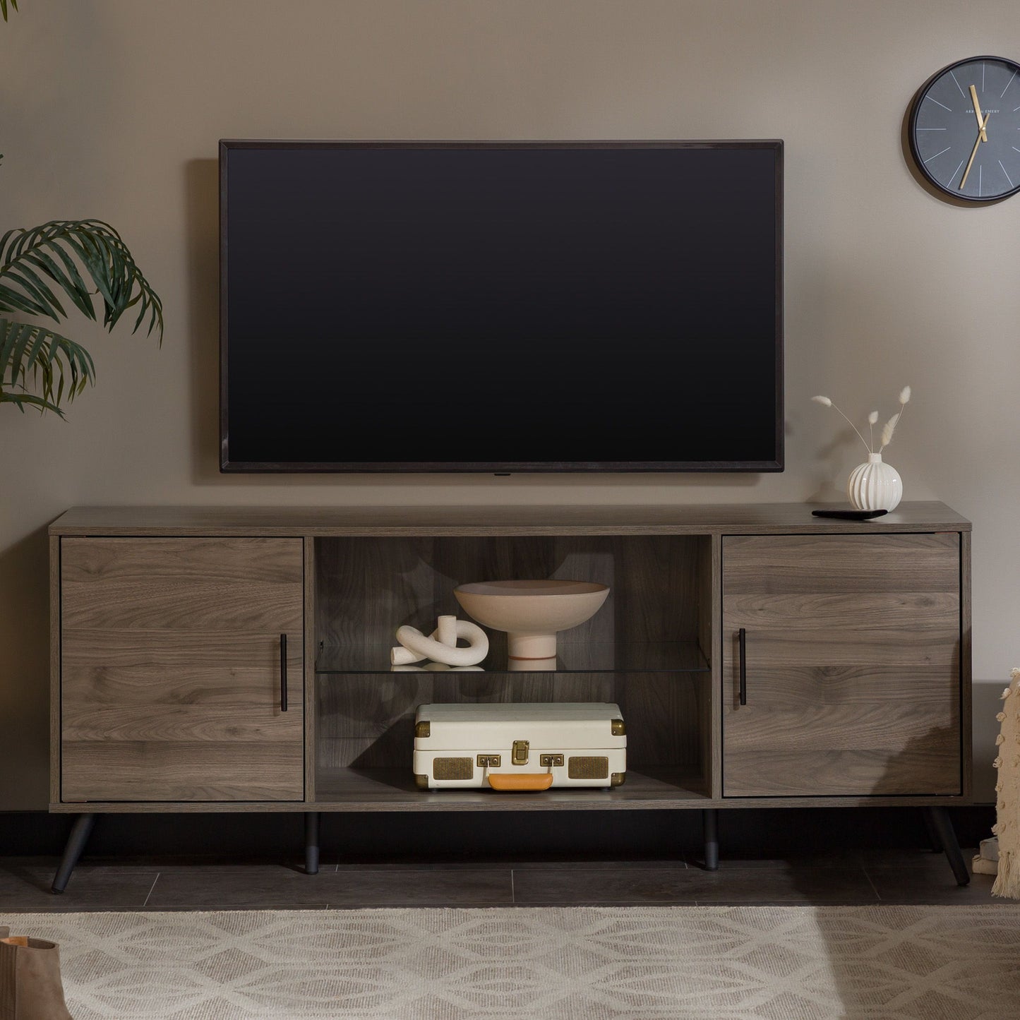 Mid-Century Modern 2 Door TV Stand With Glass Shelf Walker Edison