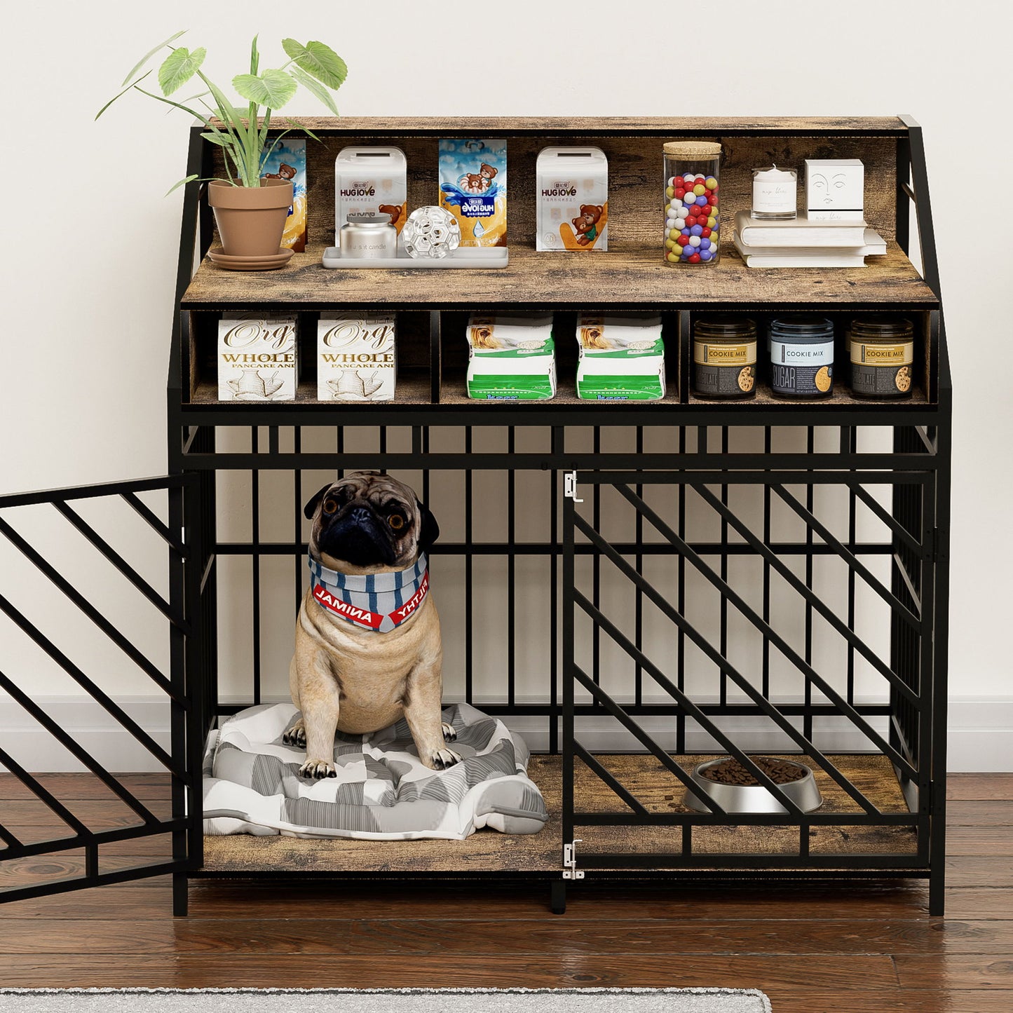 Wooden Dog Crate Furniture With Divider And Storage Drawers For Large Dogs - Rustic Brown Daily Nest