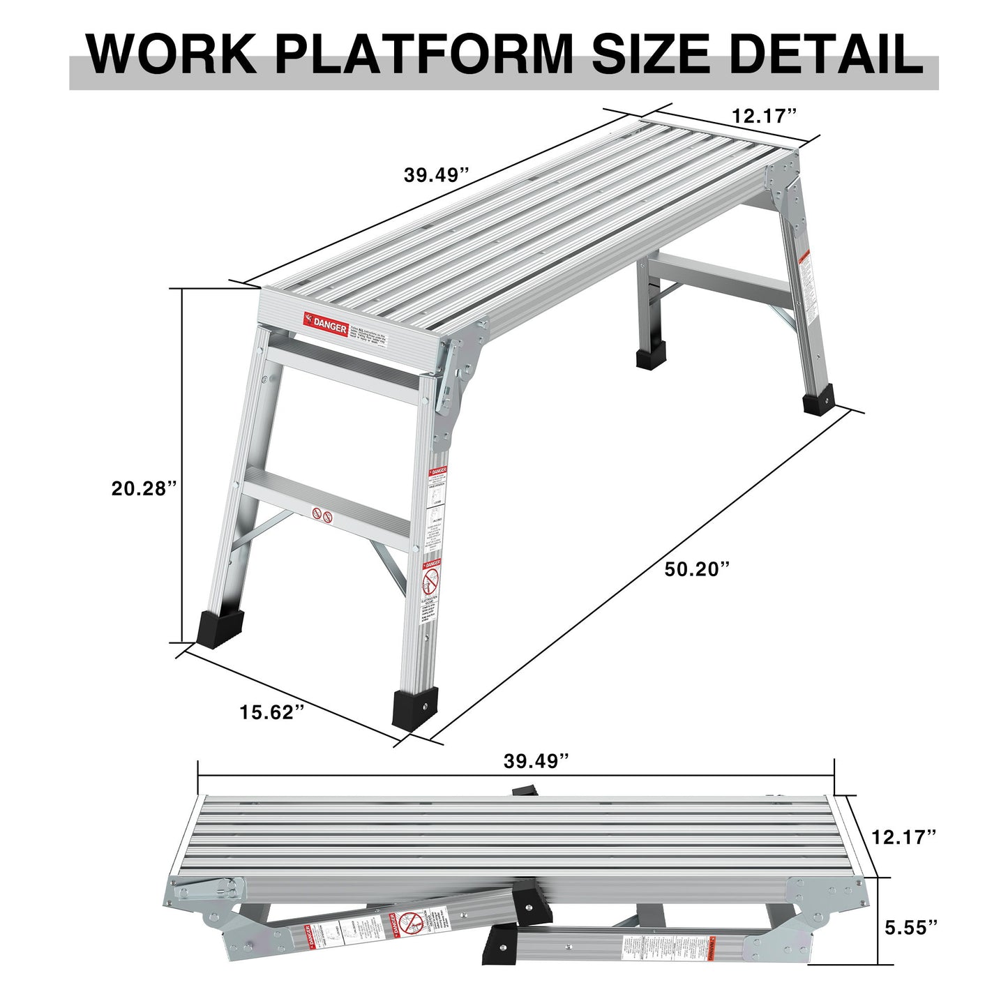 Work Platform Aluminum Portable Bench Folding Ladder Ansi Capacity 225 Lbs 40" - Gray Daily Nest