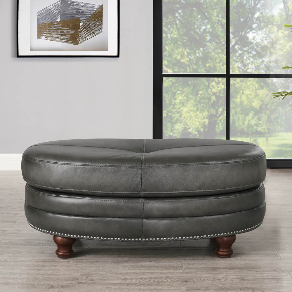Belfast - Top Grain Leather Oval Ottoman Hydeline Furniture