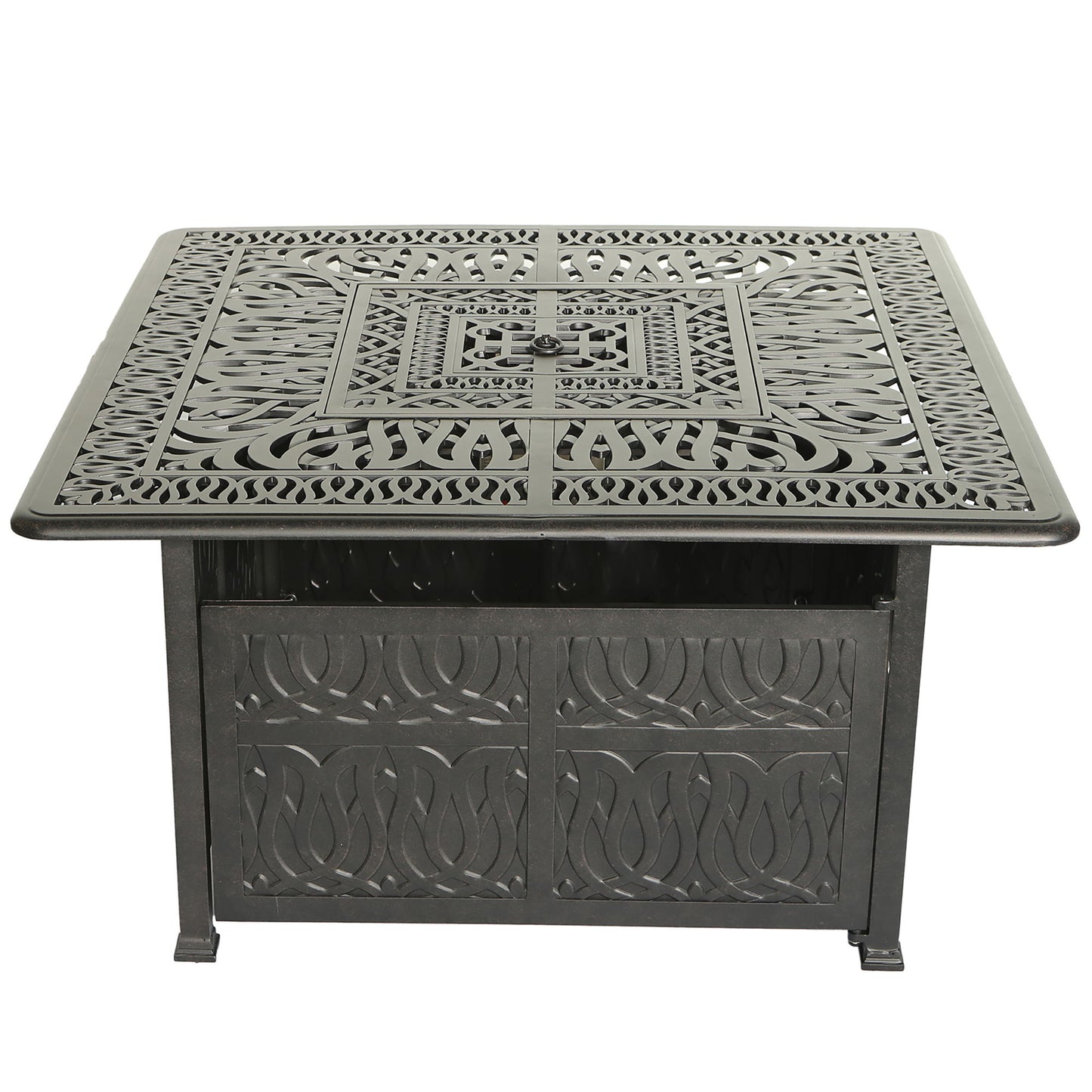 Elegant Cast Aluminum Square Fire Table With Fire Glass And Cover - Antique Bronze Home Essentials
