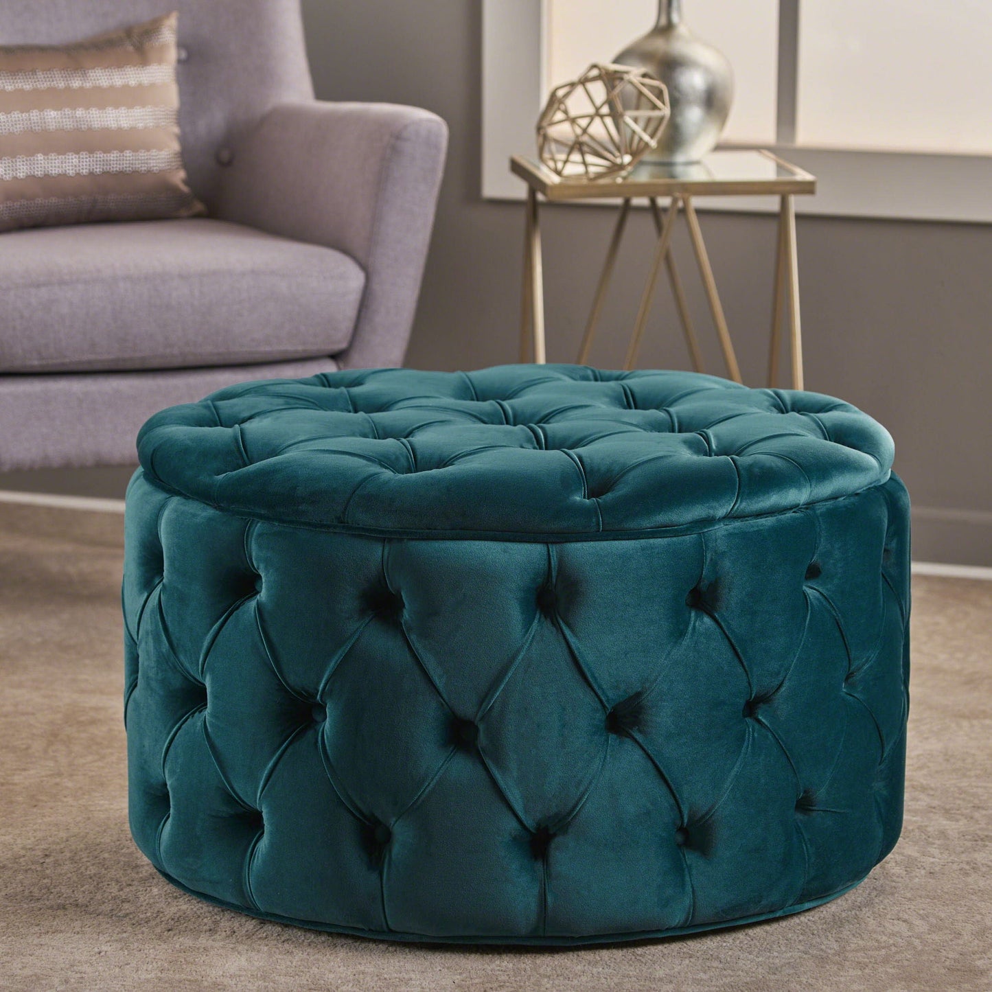 Modern Glam Ottoman Velvet Noble House