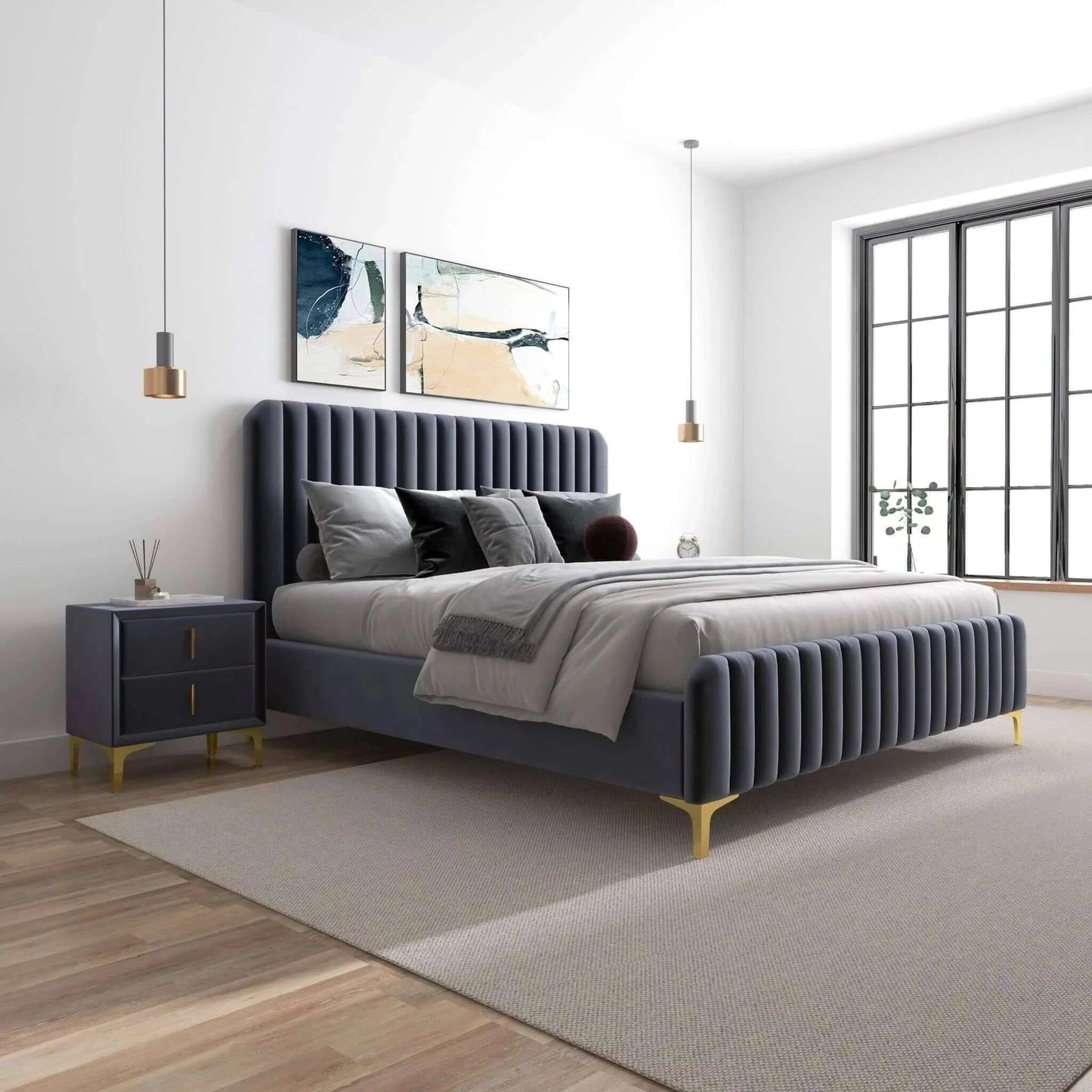 Bethany - Queen Upholstered Platform Bed - Gray Ashcroft Furniture