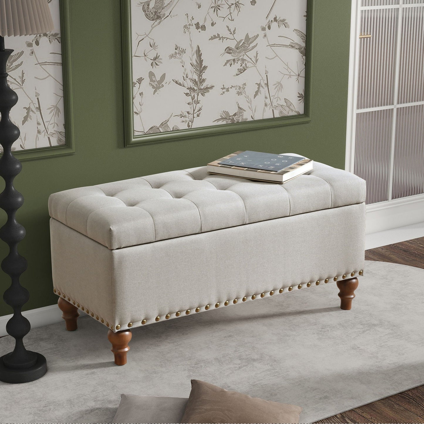 Upholstered Ottoman With Storage And Rivet Trim Home Essentials