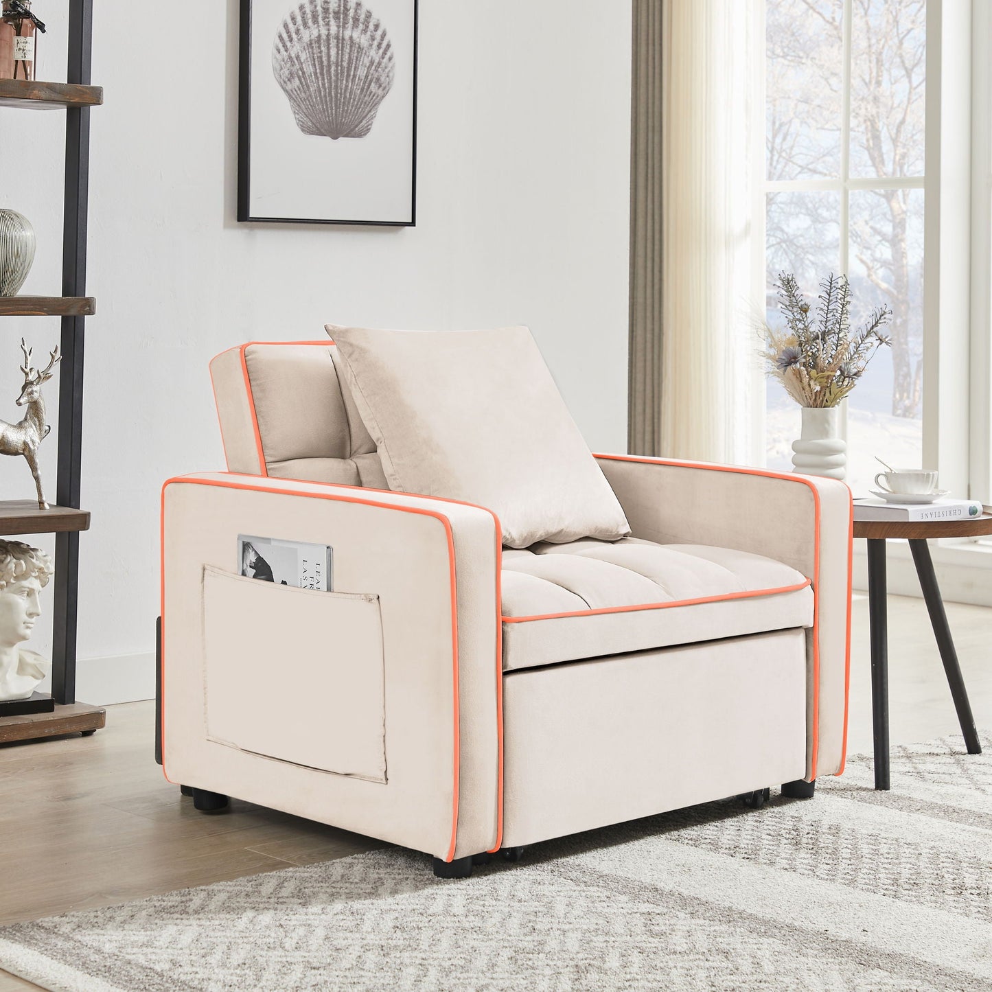Modern Velvet 3 In 1 Sofa Bed Chair, Adjustable Recliner Home Essentials