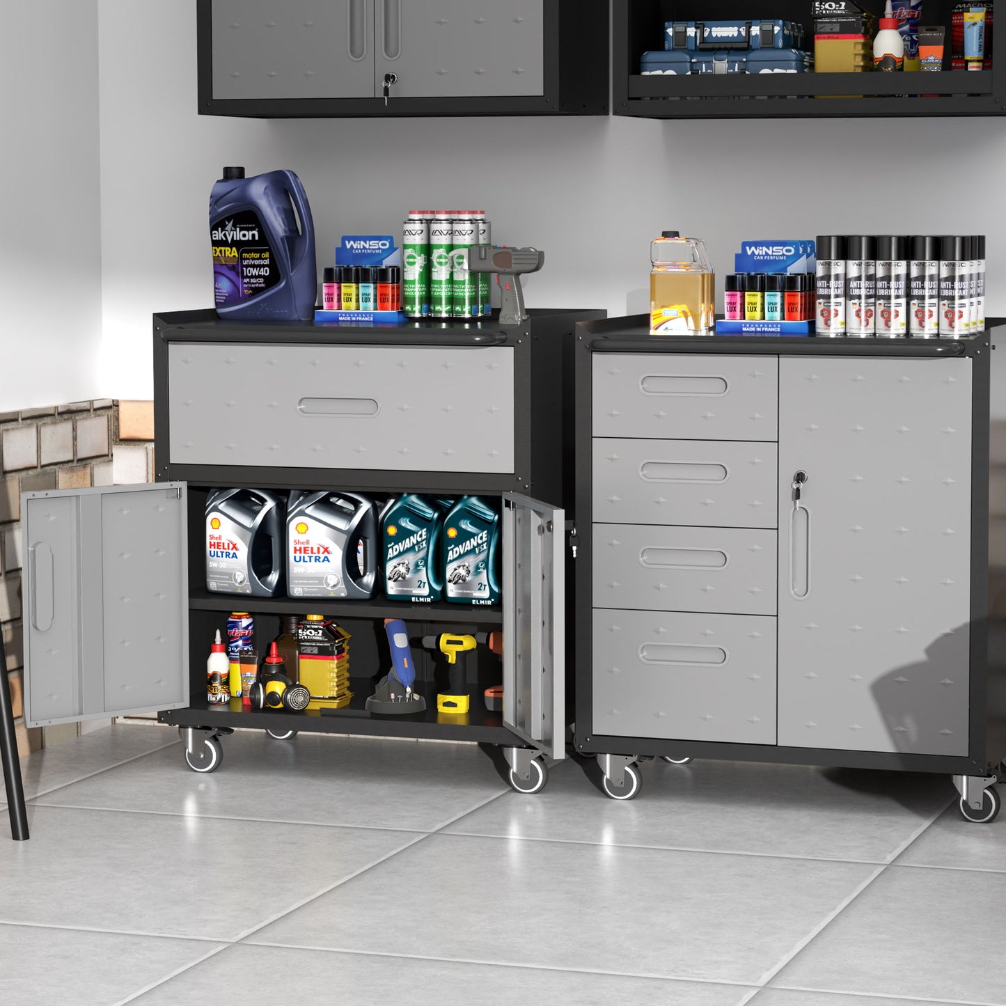 Sturdy And Durable Metal Tool Cabinet For Garage With Wheels Mobile Heavy Duty Storage Cabinet With 1 Drawer And 2 Locking Doors Daily Nest