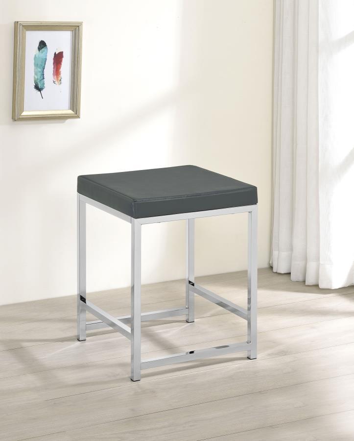 Afshan - Upholstered Square Padded Vanity Stool - Chrome CoasterEssence