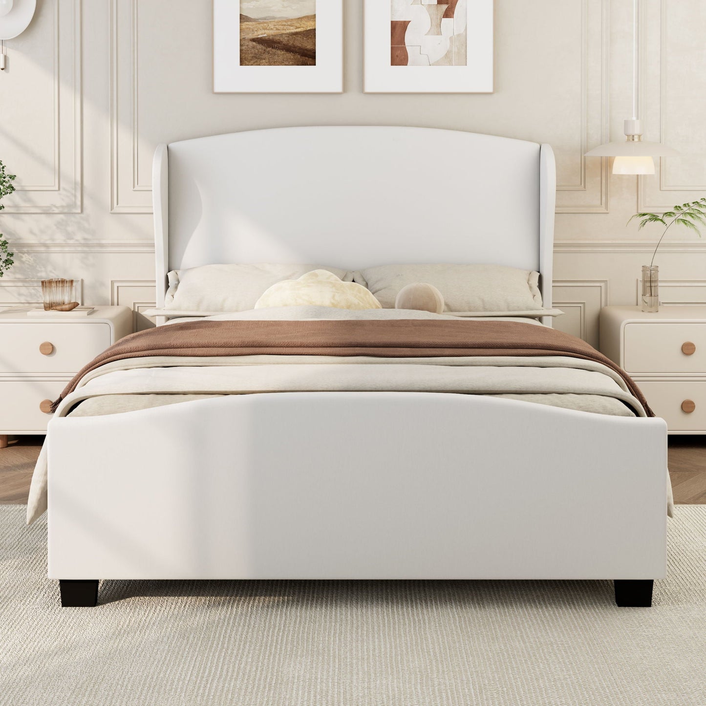 High Headboard Wingback Linen Upholstered Bed Hearth and Haven