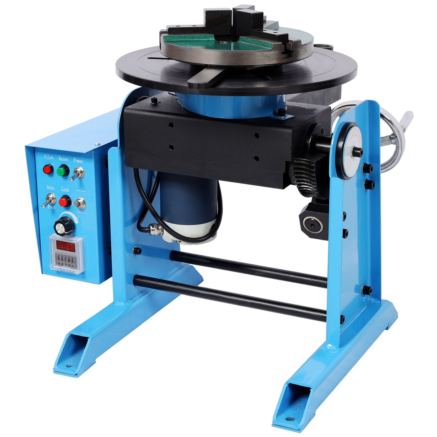 Heavy Duty Rotary Welding Positioner Turntable Table With Manual Tilt And 3 Jaw Lathe Chuck - Blue Daily Nest