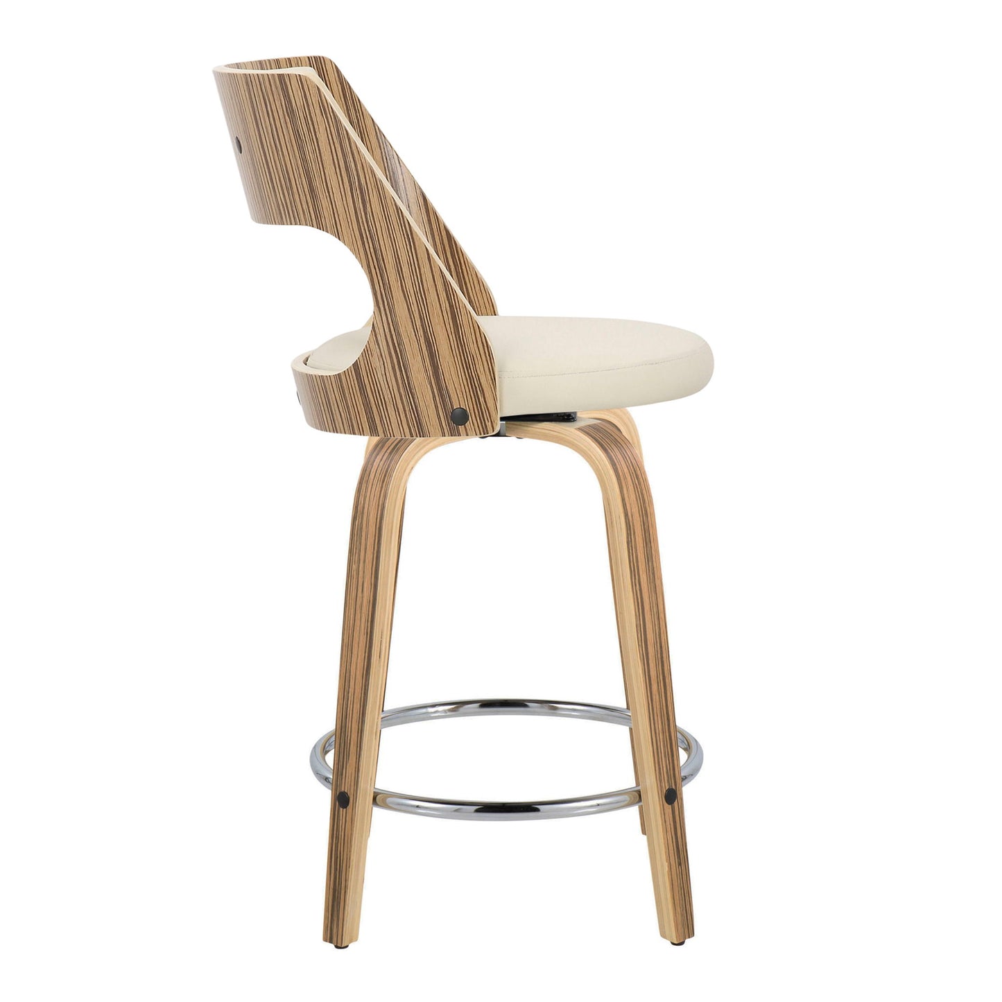 Cecina - Mid-Century Modern Fixed Height Counter Stool With Swivel With Round Footrest (Set of 2) - Zebra / Cream Lumi Source