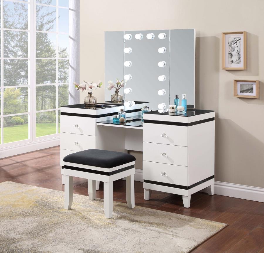 Talei - 6-Drawer Vanity Set With Lighting - Black And White Coaster Fine Furniture