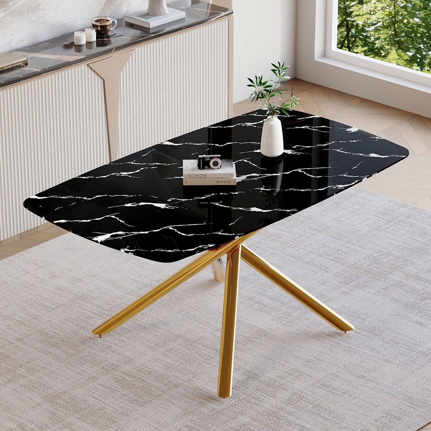 Luxurious Marble Patterned Dining Table With Metal Fork Legs Home Essentials