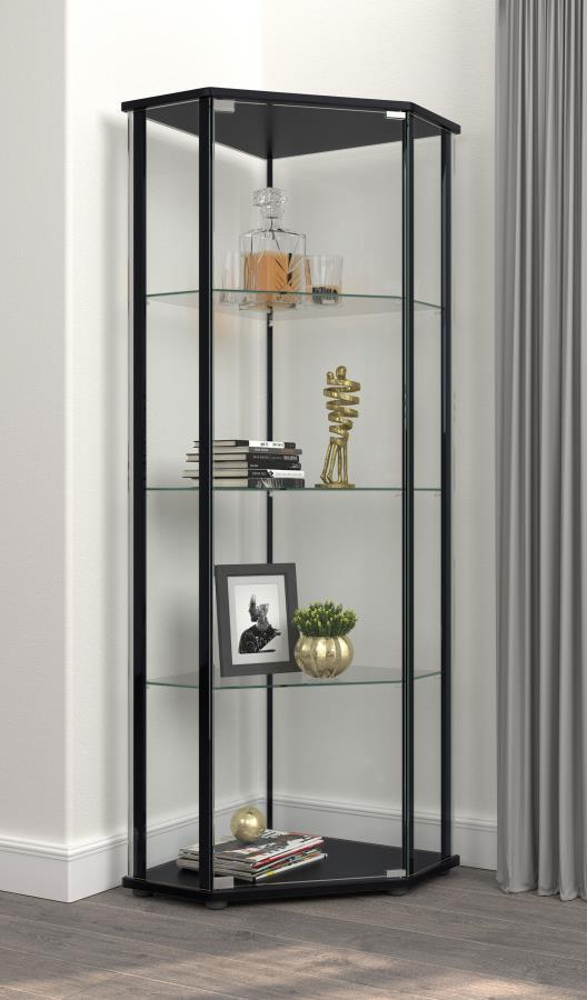 Zenobia - 4-Shelf Curio Cabinet Display Case - Black CoasterEssence