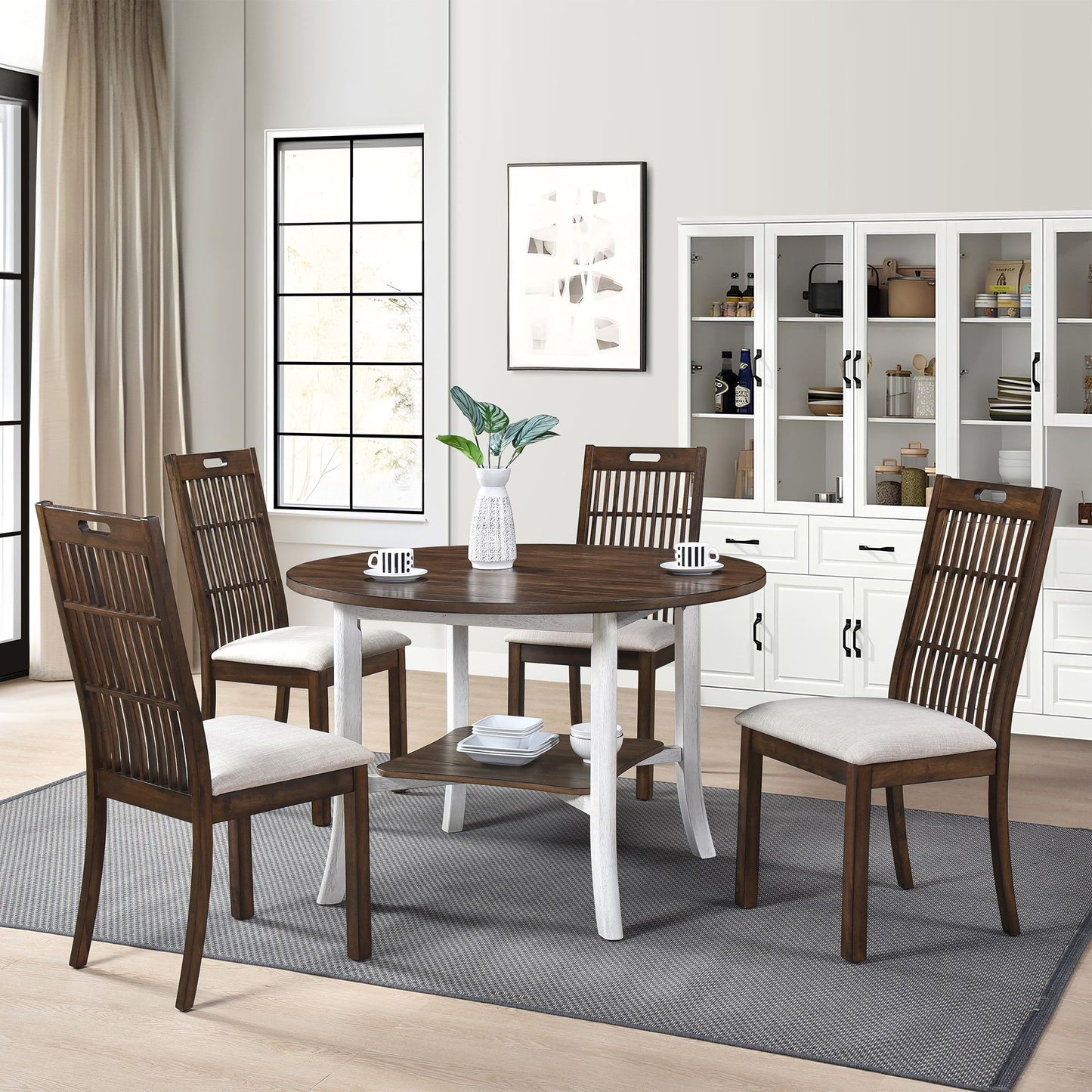 2 Pieces Set Dining Side Chair Rustic Modern Farmhouse Design Retro Design Easy To Assembly - Antique Dark Oak Home Essentials