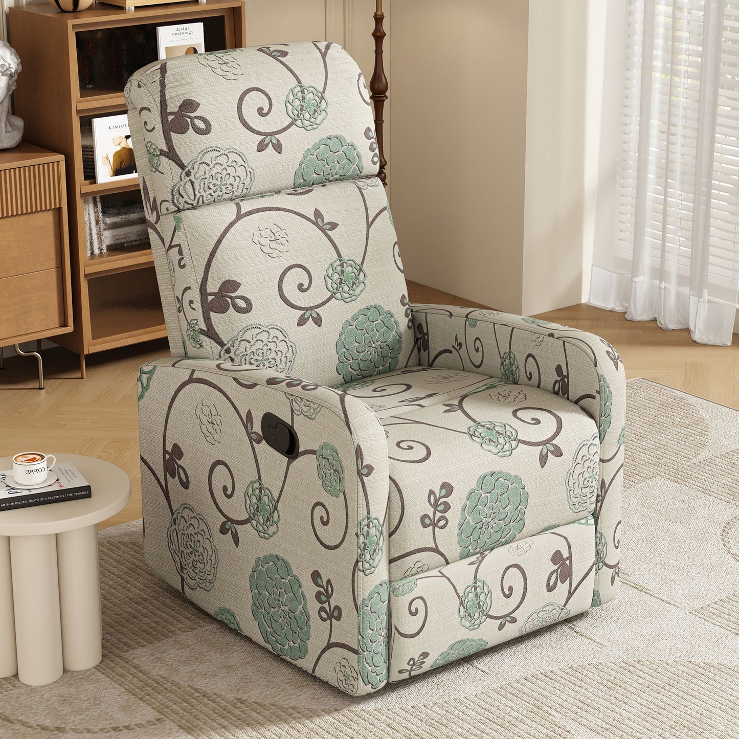 Modern Manual Recliner, Home Theater Chair With Adjustable Backrest For Living Room - Beige / Blue Noble House