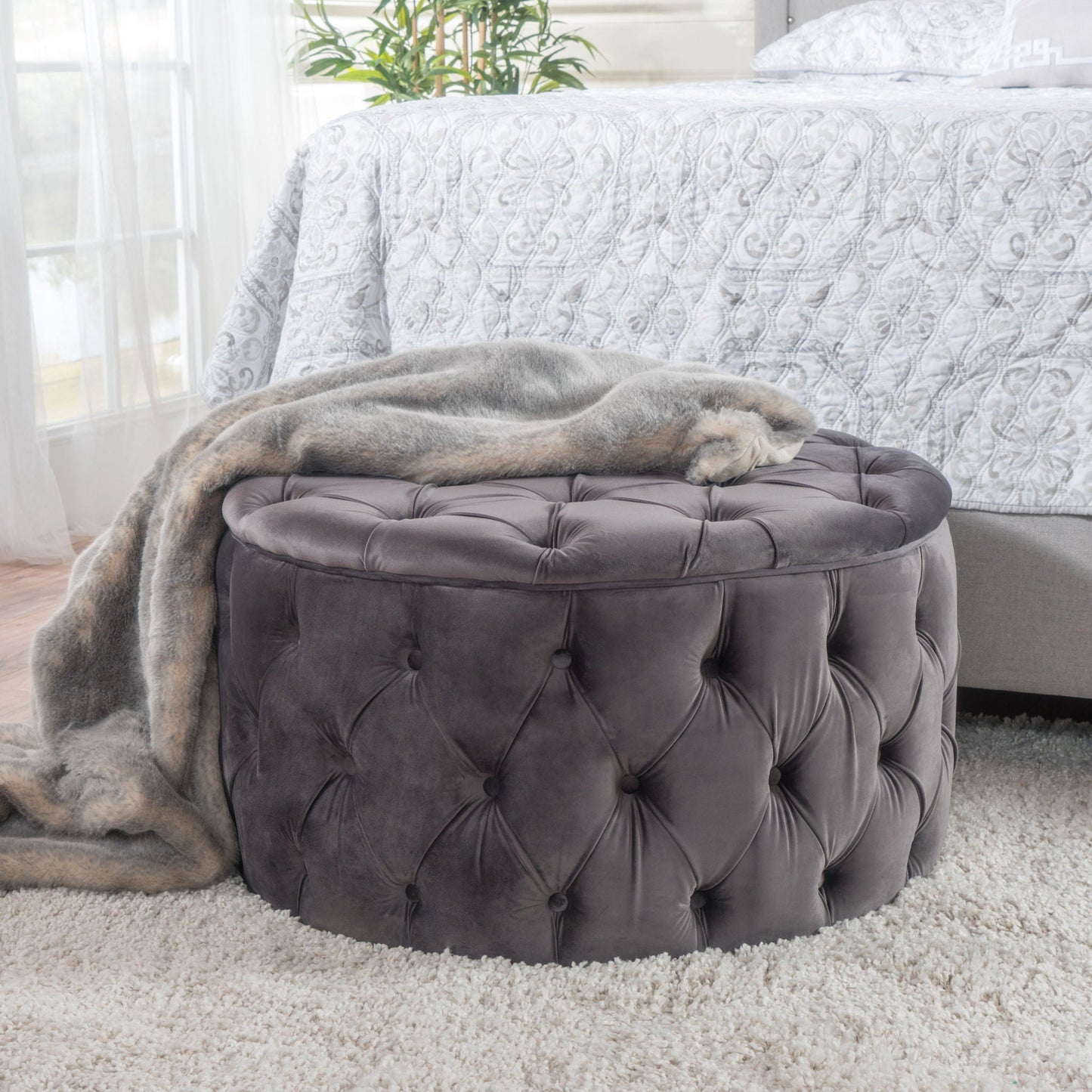 Modern Glam Ottoman Velvet Noble House