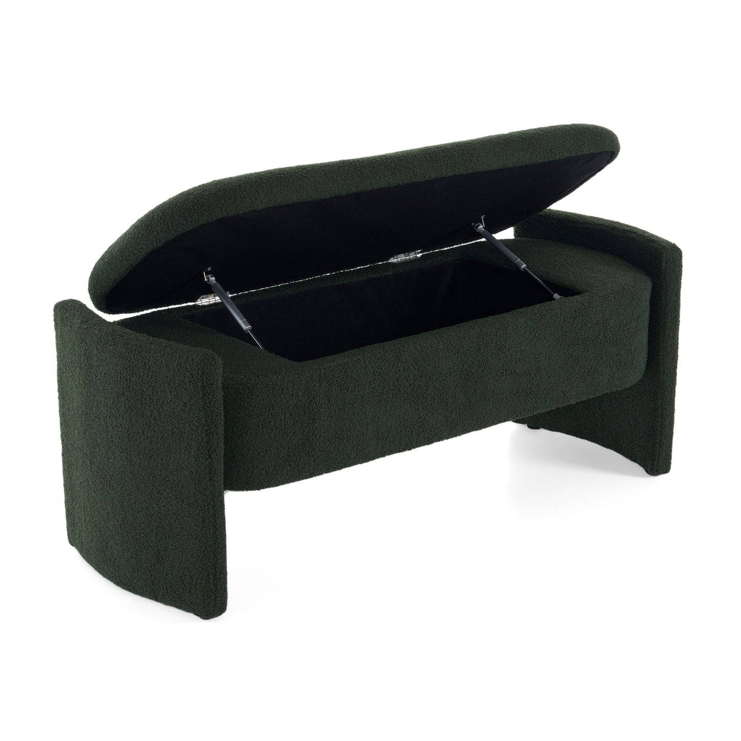 Elegant Long Shaped Storage Ottoman Bench, Boucle Material, Simple And Grand Design - Dark Green Noble House