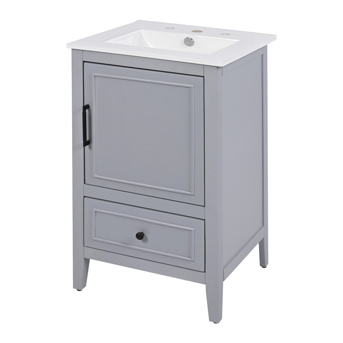 20" Bathroom Vanity With Sink, Bathroom Cabinet With A Door, Door Shelf Storage And Adiustable Foot Pads, A Drawer - Gray Noble House