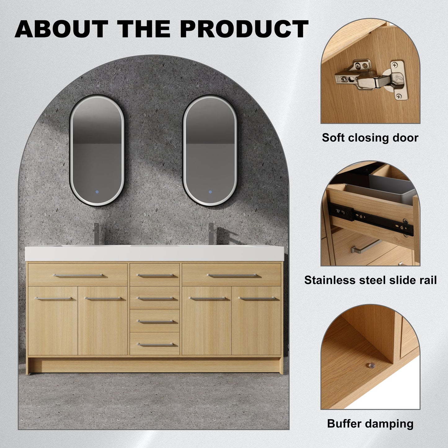 Freestanding Bathroom Vanity With Resin Sink, Soft-Closing Doors And Drawers Home Essentials