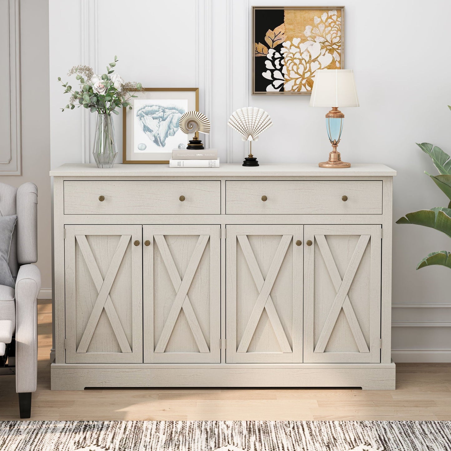 Vintage Sideboard With 2 Drawers And Four Doors For Living Room Home Essentials