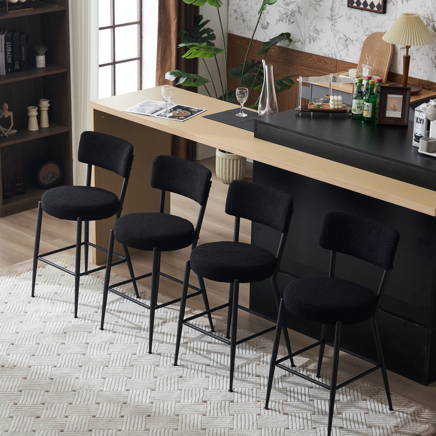 Modern Teddy Fabric Upholstered Bar Stools - Black Legs Home Essentials